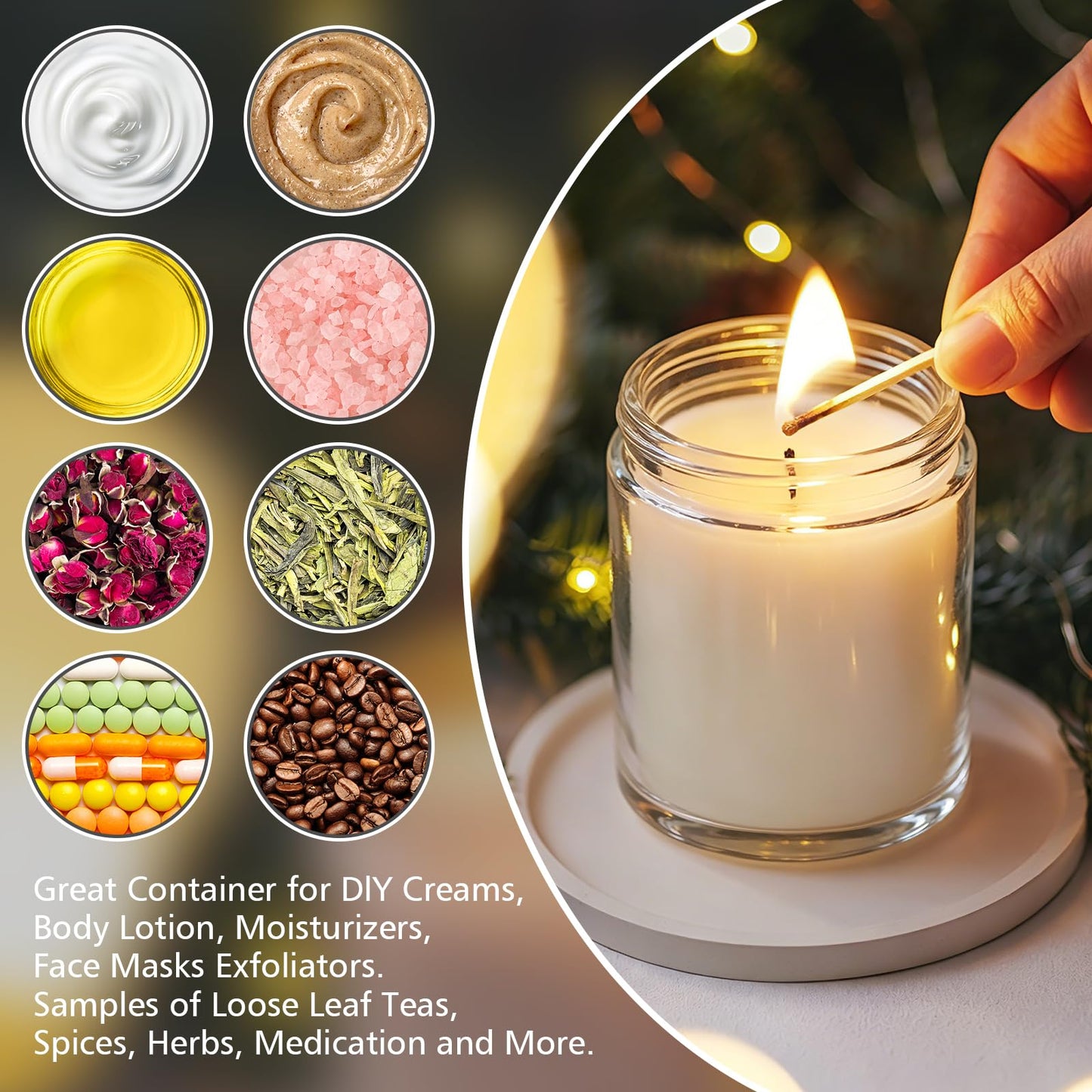 Accmor 8 oz Glass Jars with Black Lids, 2 Pack Glass Jars with Inner Liners, 250g Wide Mouth Makeup Sample Container, Leakproof Round Airtight Cosmetic Containers for Lotions, Creams, Candle Making