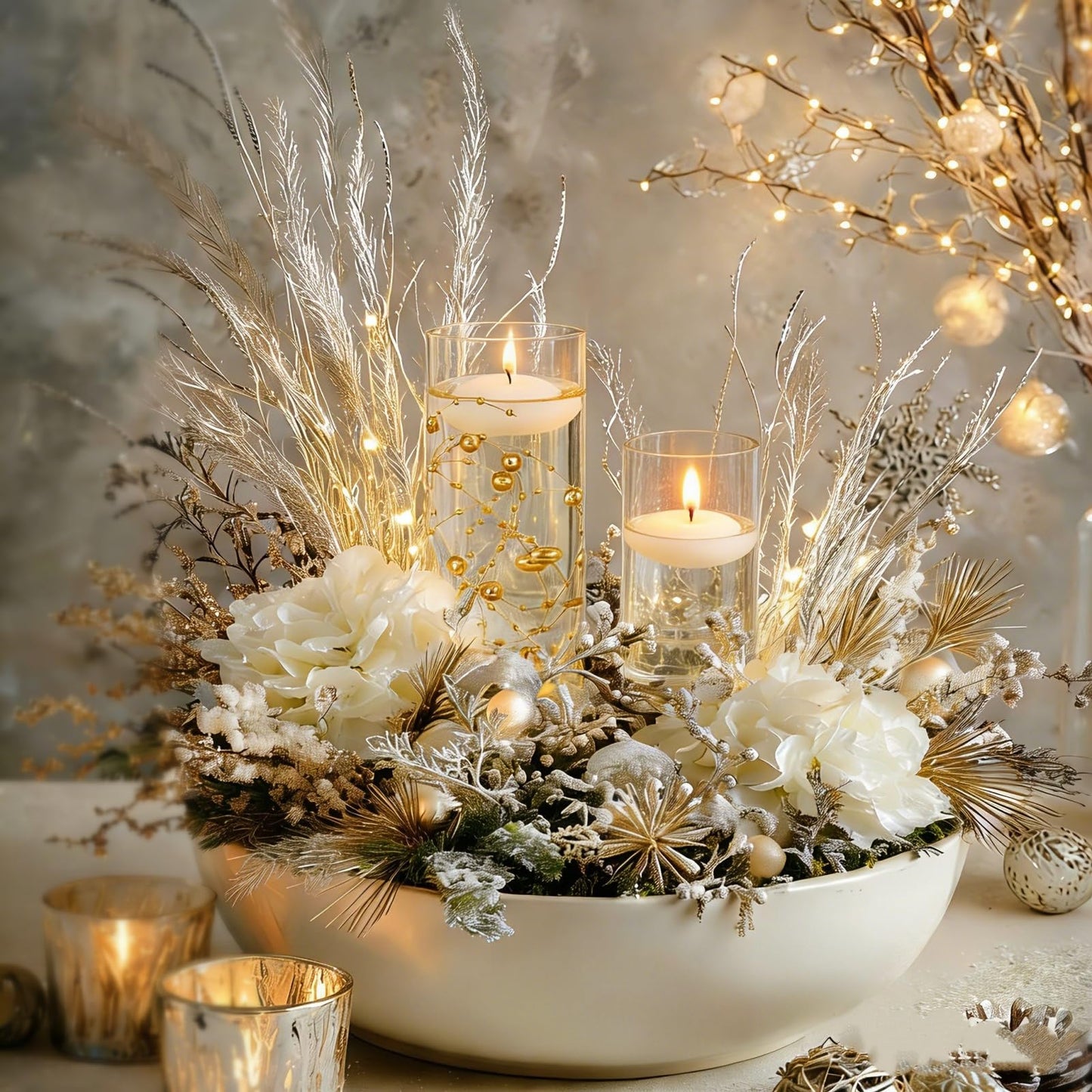 PNJHDZ Set of 12 Glass Cylinder Vases for Centerpieces with 8 Pack Vase filler 12 Pearl String 24 White Floating Candles for Centerpieces, Table Center pieces for Wedding Party Home Decor 5, 6, 8 Inch