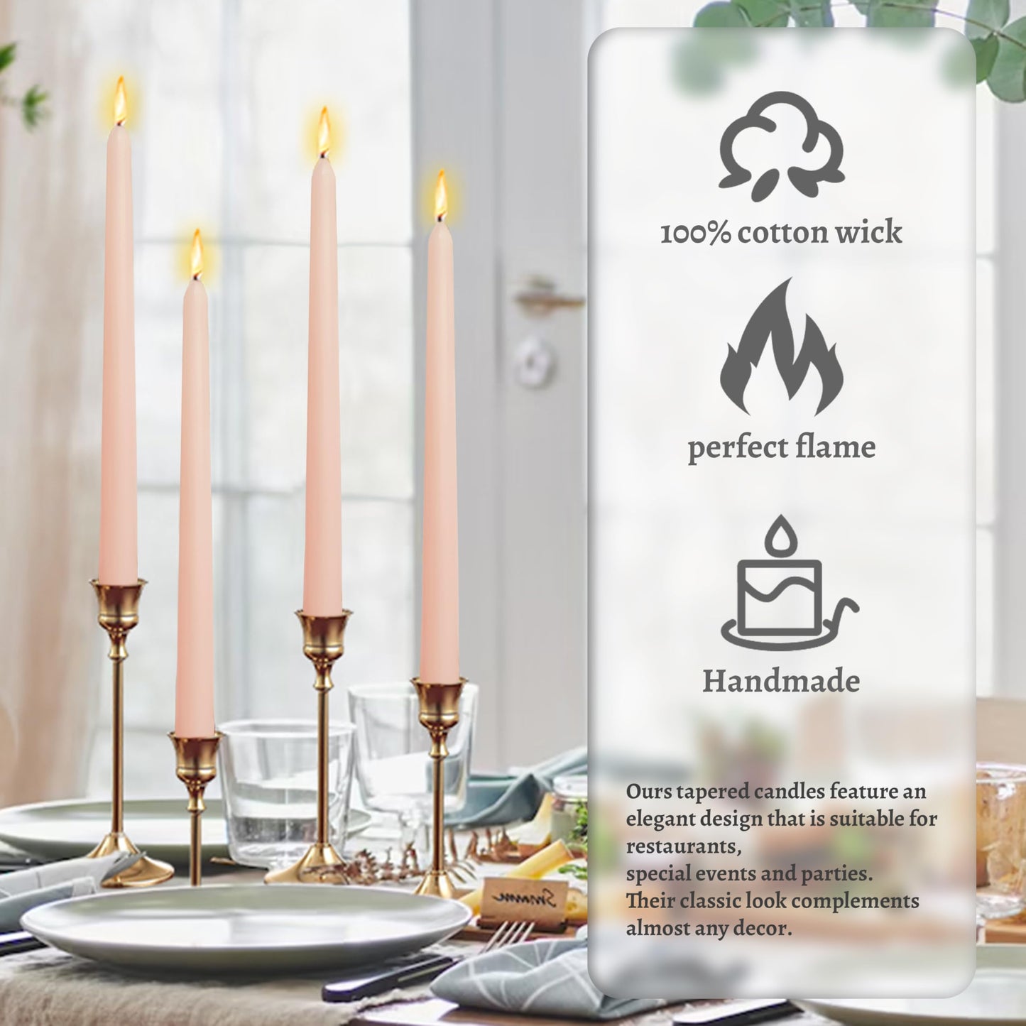 Smokeless Rose Scented Taper Candlesticks Long Lasting Burn 10 Inch Aromatherapy Candles for Home Décor Wedding Decoration Wedding Gift