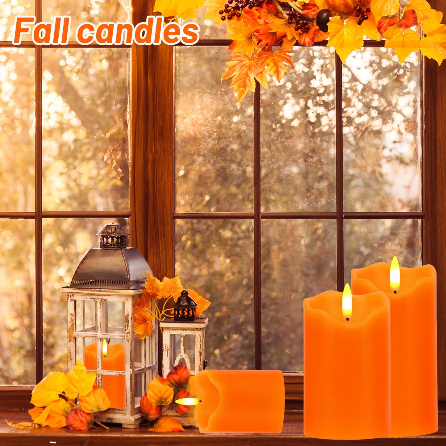 AVEKI Flickering Flameless Candles Set of 3 Orange LED Candle Light with Remote & Timer Battery Operated Electric Pillar Real Wax Candle Dimmable Fake Candles for Home Falll Halloween Decor (Orange)