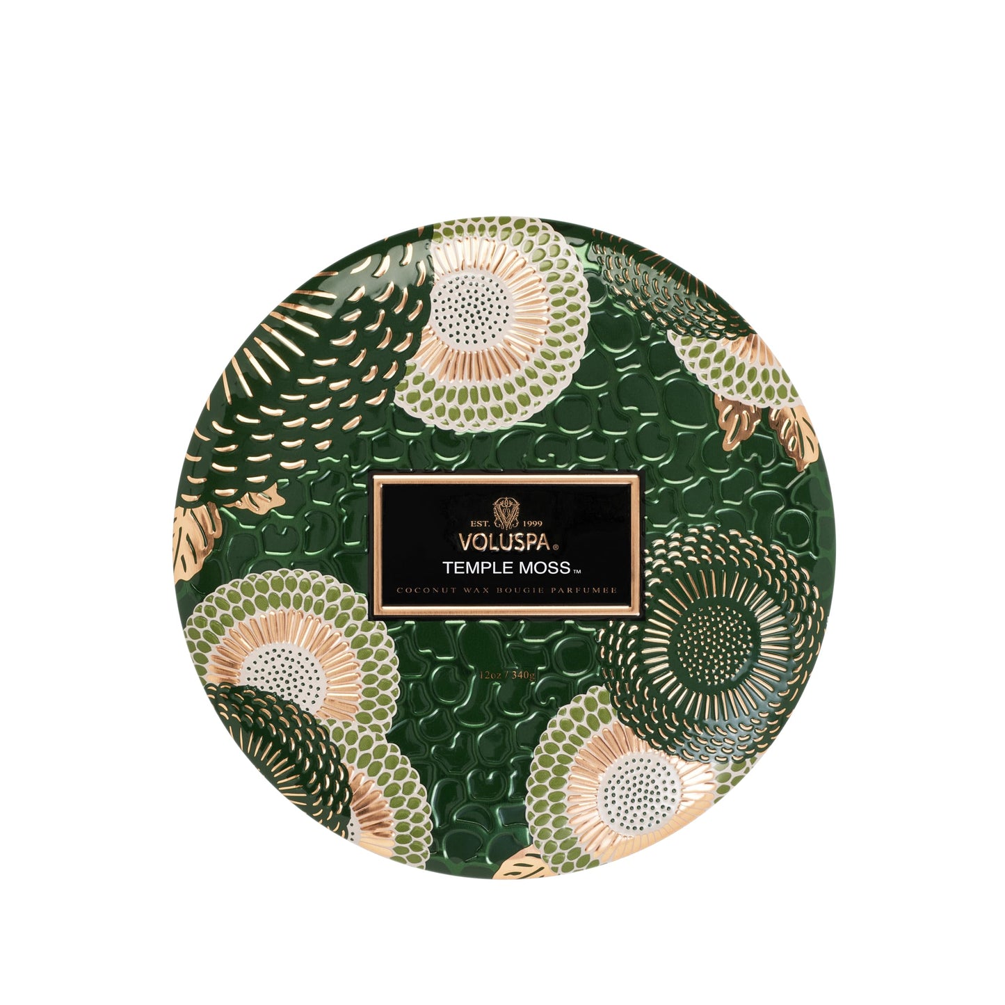 Voluspa Temple Moss, 3 Wick Tin Candle, 12oz, 40 Hour Burn Time, Coconut Wax Candle for The Home, Handcrafted in the USA
