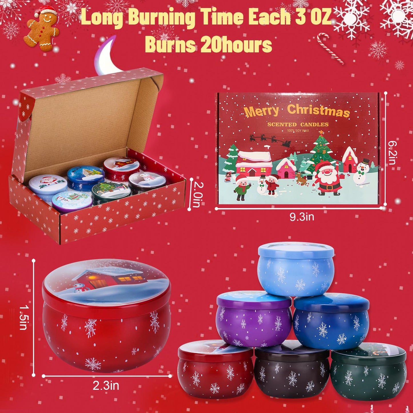 Christmas Candles Gift Set for Women, 3.5 oz Soy Scented Candles for Home Aromatherapy, 6 Pack