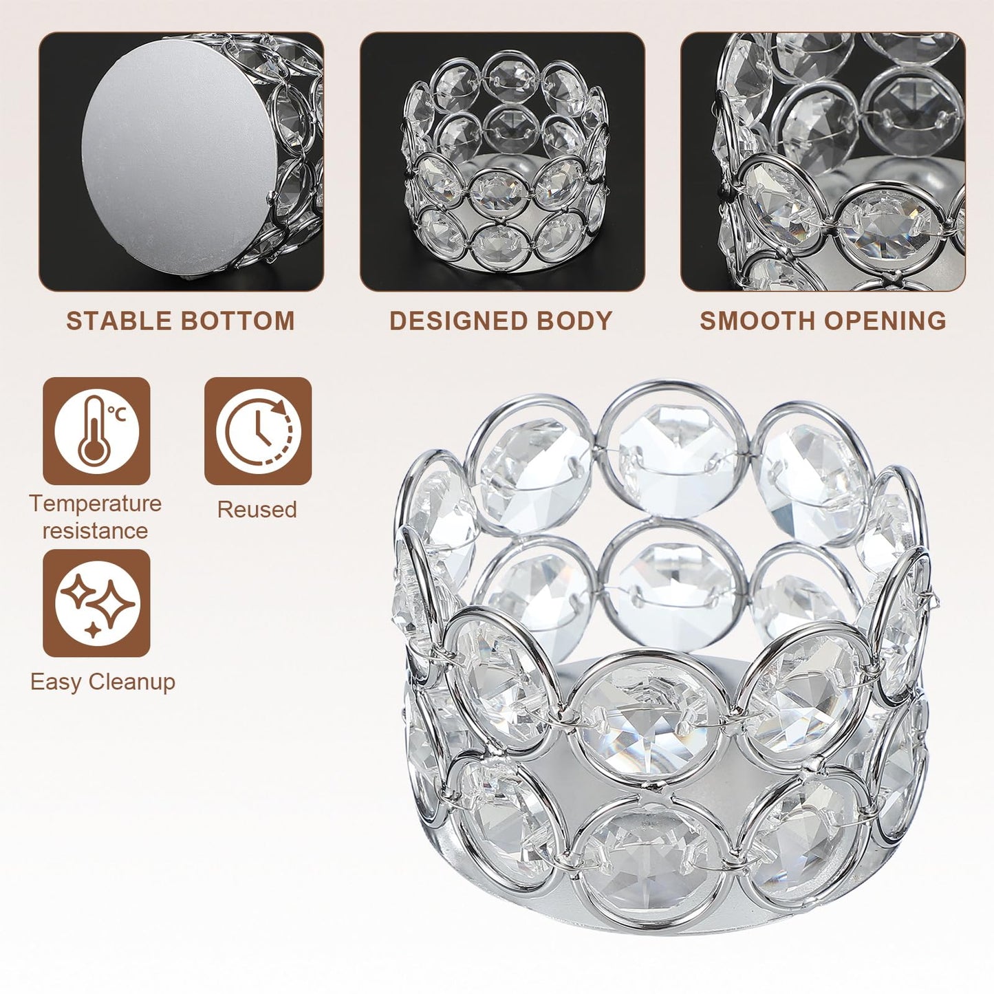 uxcell Glass Tea Light Candle Holder, Openwork Crystal Glass Votive Candle Holder for Desk Table Centerpiece, Wedding, Party, and Home Decor(Silver)