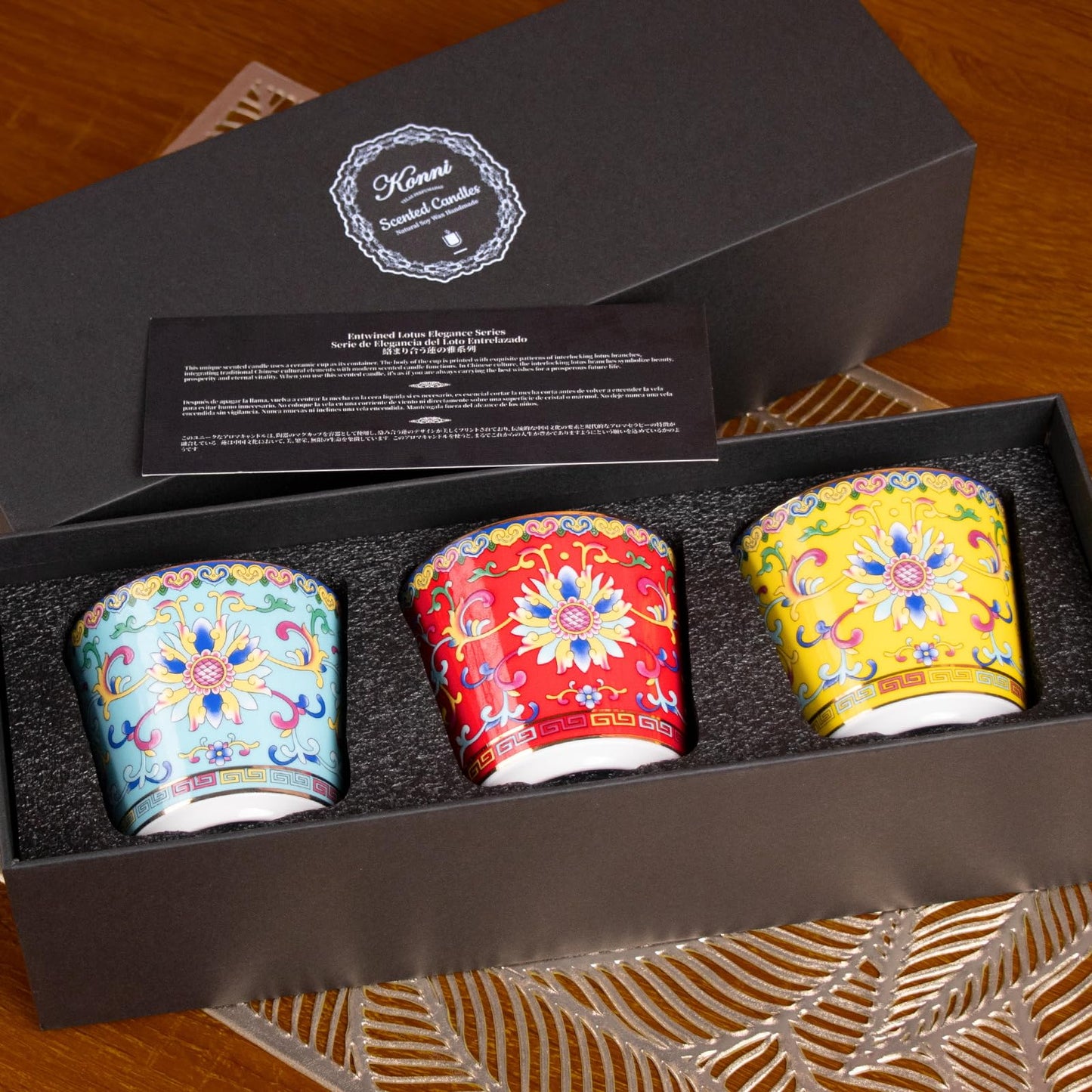 KONNI Scented Candles Gifts Set of 3 for Women Men 19 oz Soy Wax Candles Lotus Ceramic Jar Candle 90 Hours Long Lasting Floral & Woody Scents for Christmas, SPA Relaxation, Home Decor