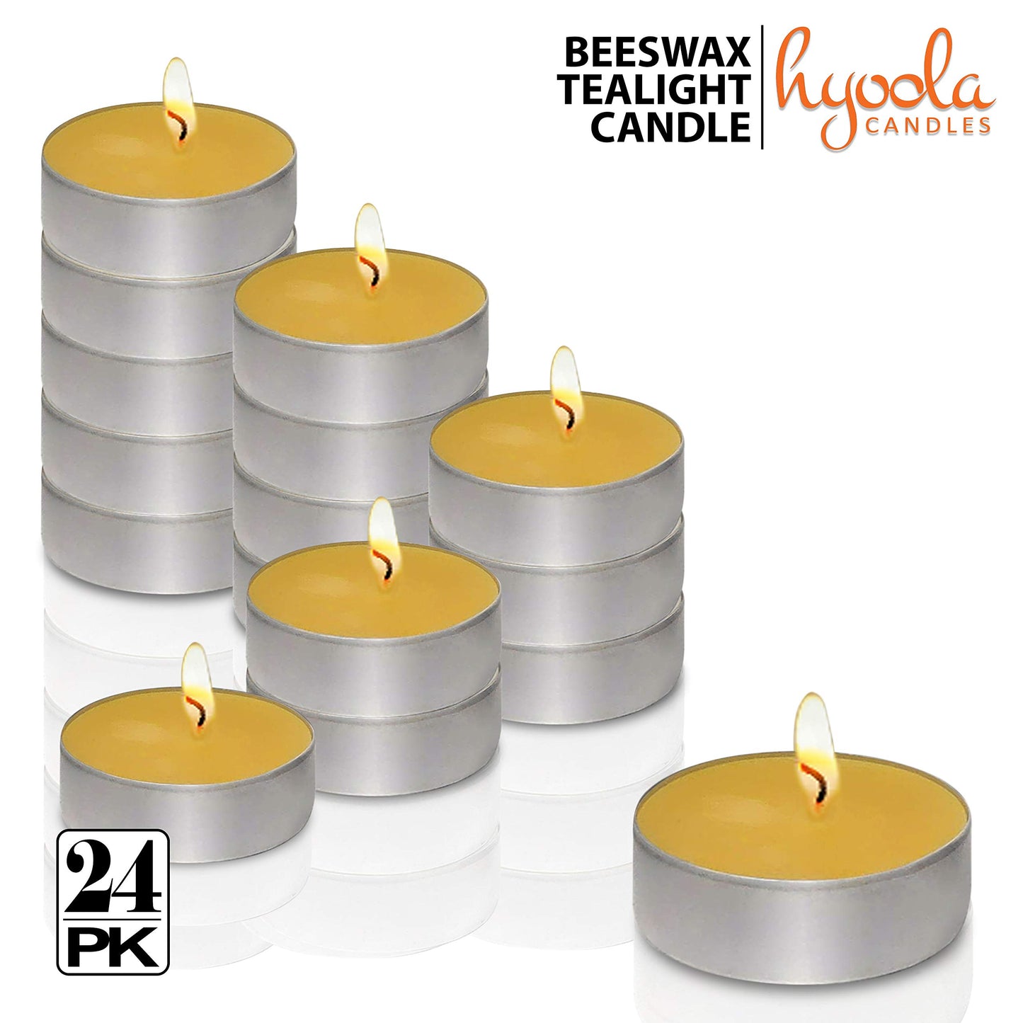 HYOOLA Beeswax Tealight Candles in Aluminum Cup - 24 Pack - 100% Pure Natural Beeswax Candles