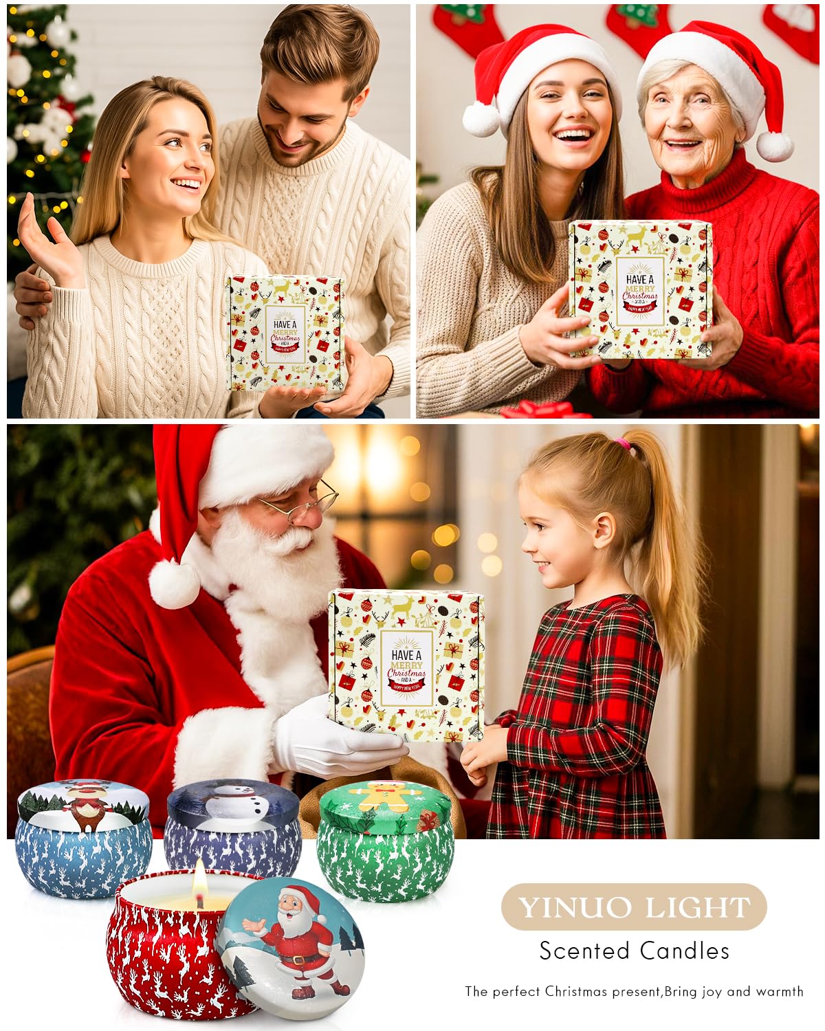 Christmas Candle Gift Set for Women, 4 Pack Long Lasting Soy Wax Candles with Lavender, Cookie, Fir & Cinnamon Apple Scents, Aromatherapy Candles for Home, Perfect Holiday Gifts