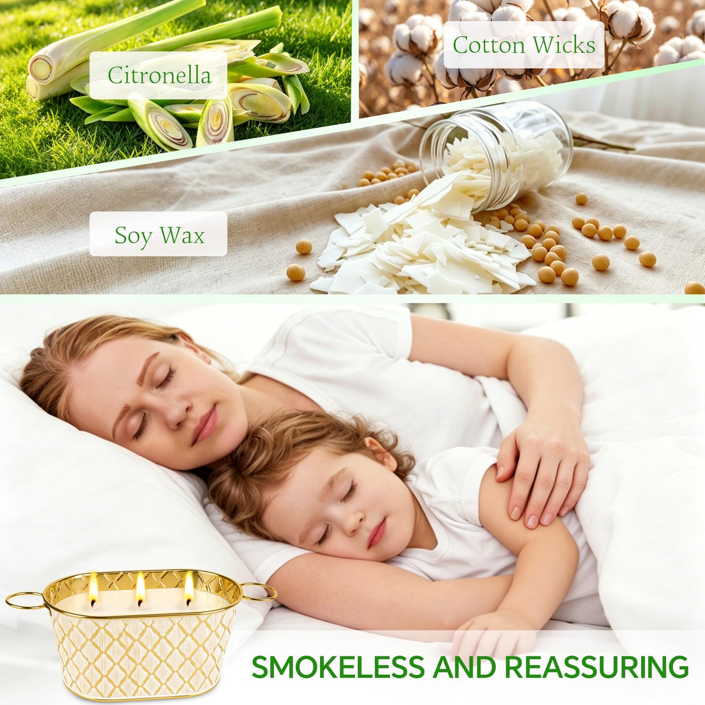 Citronella Candles Outdoor, Large Soy Wax Candle for Patio, 2 Packs 140 Hours Long Burn Lemongrass Citronella Scented Tin Candle for Home, Outdoor, Garden, Yard, Camping, Party, Terrace (3-Wick)