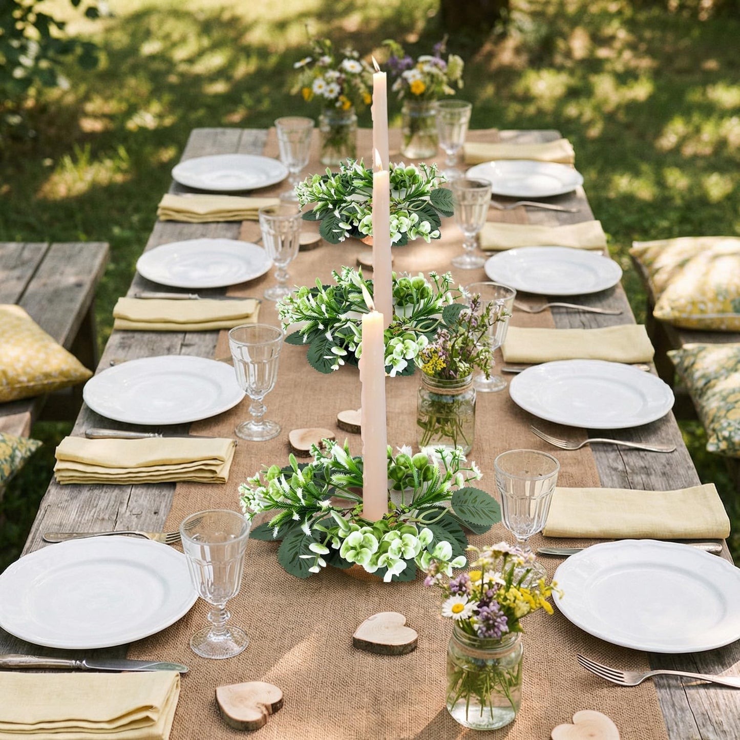 6 PCS Eucalyptus Taper Candle Rings Wreaths 1.38" Mini Spring Summer Floral Taper Candle Holder Wreaths Artificial Greenery Leaves Table Centerpieces Wreath for Farmhouse Home Candlesticks Decor
