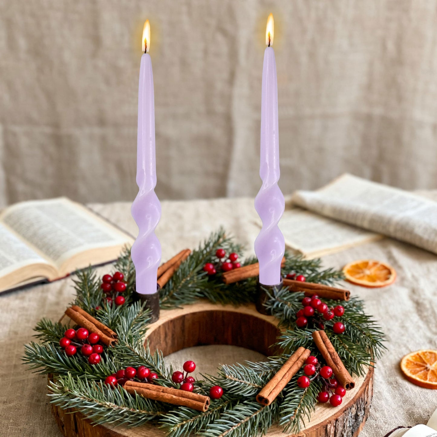 Purple Taper Candles 10inches Spiral Taper Candles Purple Long Twisted Candlesticks Smokeless Unscented Candle Stick Dinner Tall Candle for Christmas advent Home Décor Weddings Festive Seasons Holiday