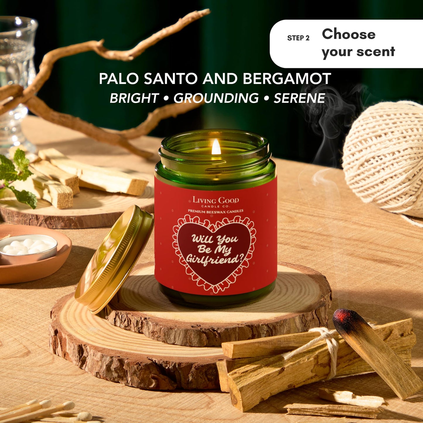 Personalized Message Pure Beeswax Candle for Her & Him - 3 Scent Choices: Palo Santo - Coastal Breeze - Tranquility - Non-Toxic & Pet Friendly - Gift for Wife Girlfriend Mom Dad - 5.5 OZ