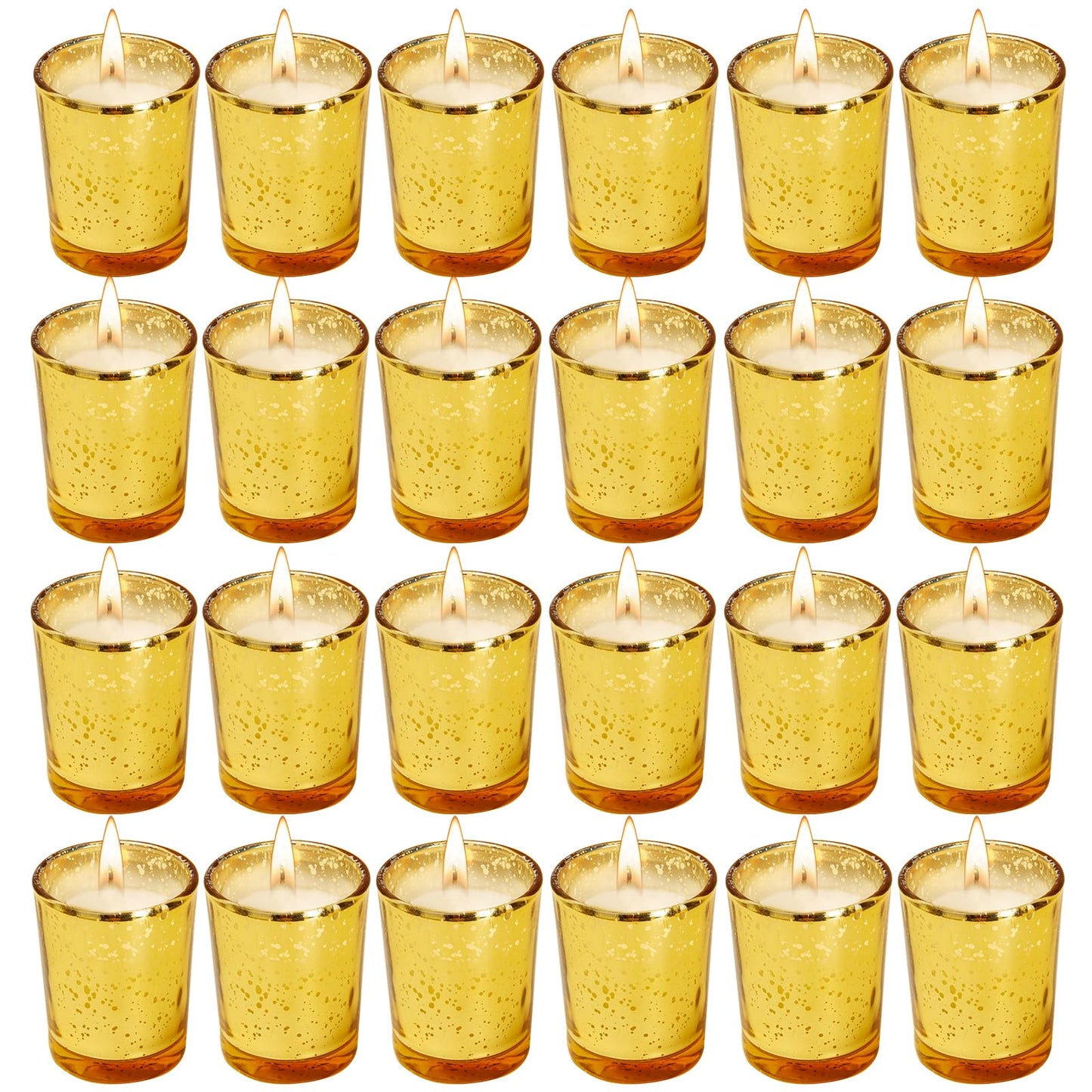 Soft Breeze 24 PCS Speckled Mercury Golden Glass Candle, Unscented Glass Votive Candle, Birthday&Wedding Decorations for Table Home，Anniversary Party Candles,Golden