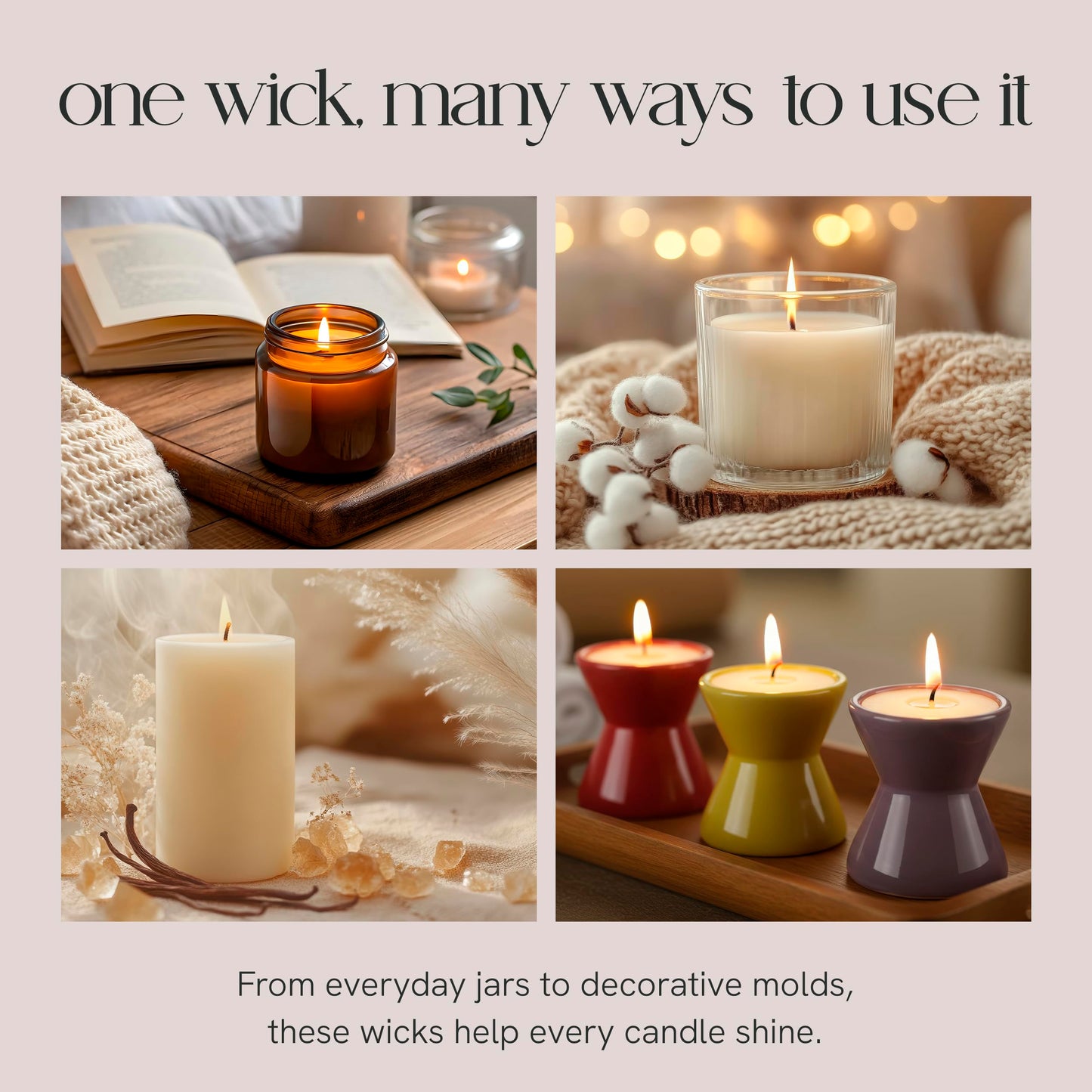 EAP Innovations Cotton Core Candle Making Wicks 6", Ideal for Votives, Pillars, and Containers, All-Fiber Wicks for Candle Making, Steady and Clean Burn, Size 34-40C, Pack of 100