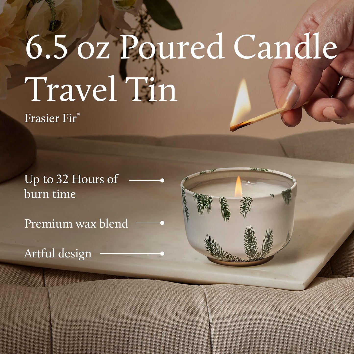 Thymes Scented Candles for Women & Men – Tin with Lid – Luxury Home Decor – Holiday Candles with Notes of Crisp Siberian Fir Needles, Cedarwood, & Sandalwood (Frasier Fir, 6.5 oz)