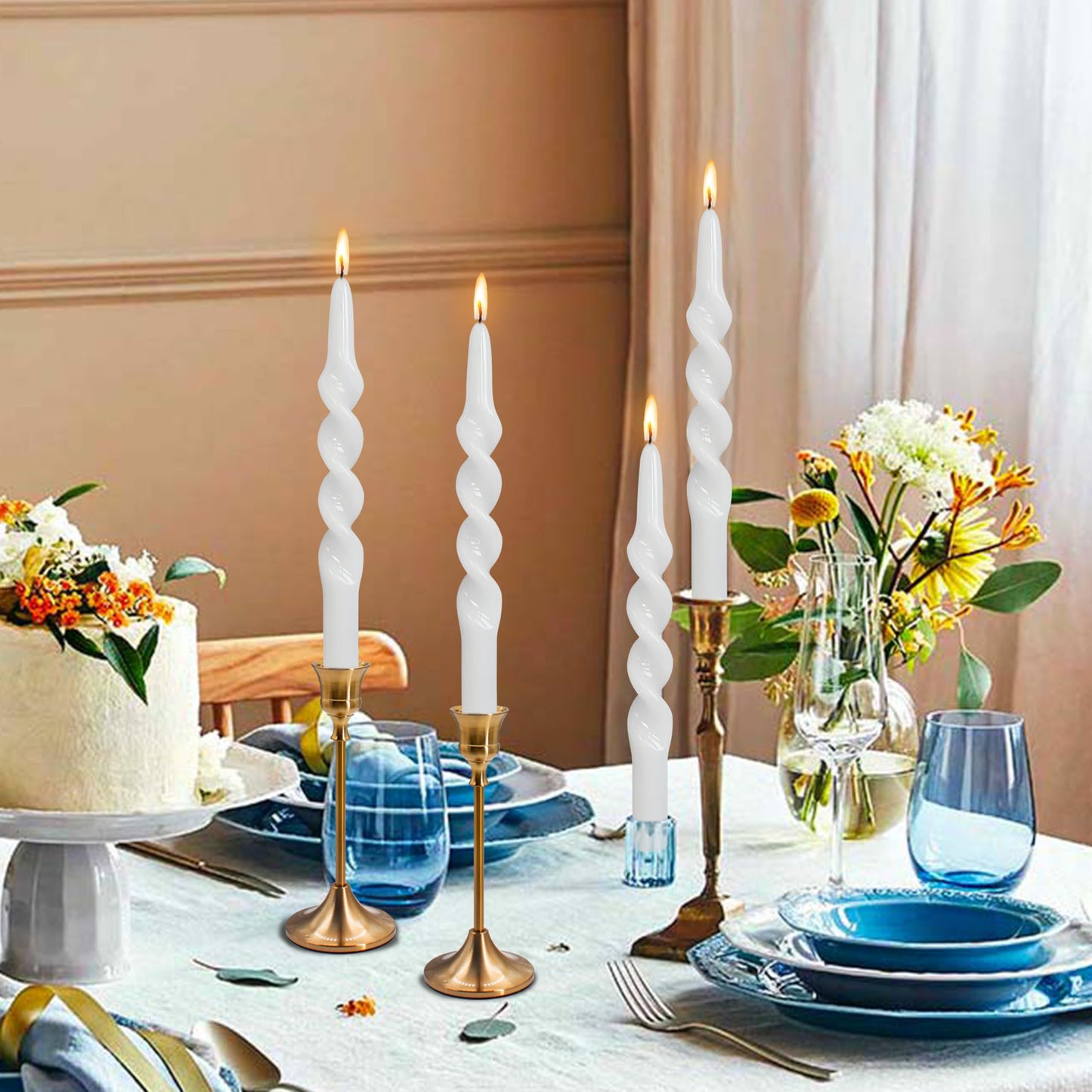 Dripless Unscented Spiral Candles 10 Inch Crystal White Twist Design Smokeless Long Burning Candles Elegant Decorative Lighting for Home Décor Dinner Party Romantic Evenings