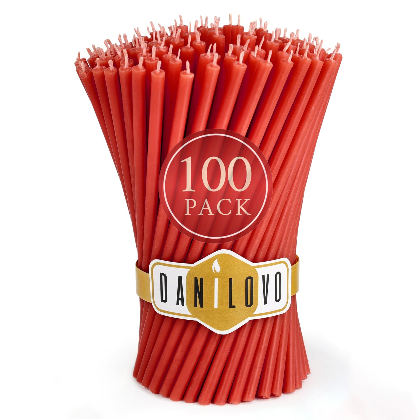 Danilovo Thin Taper Beeswax Candles - No-Drip, Smoke-Less, Tall, Decorative, Honey Scented Candles Ideal for Church Prayer, Rituals, Decor or Birthday – 7.3”x0.24” (Red, 100pcs)