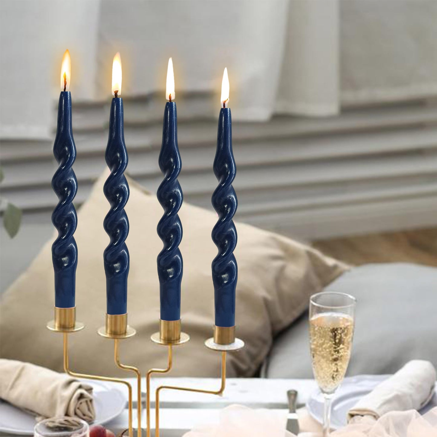 10 Inches Spiral Taper Candles Sticks Navy Blue Twisted Candle Dripless Unscented Long Candles, Handmade Candlesticks for Wedding Dinner Decor, Set of 4