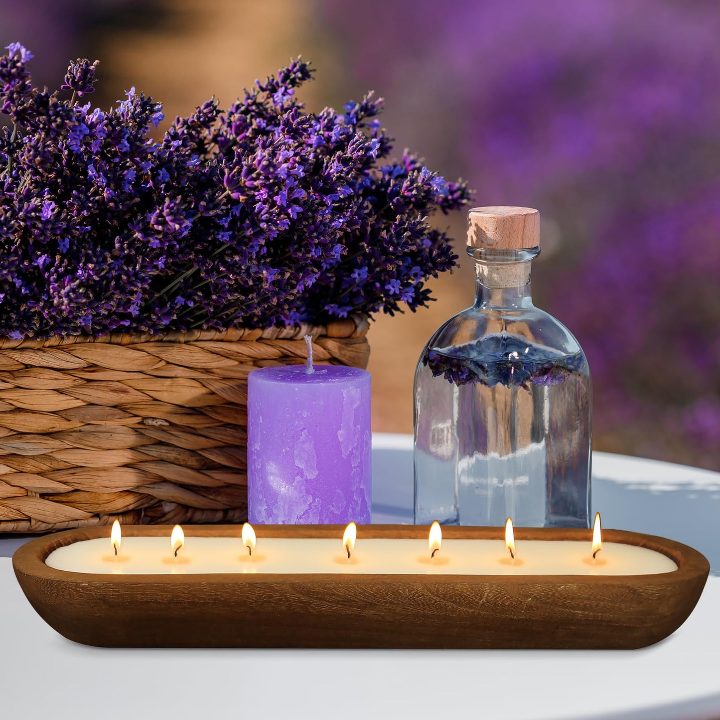 Aromatherapy Candle, SEVEYEE Lavender Candle 7wicks 20inch, Large Wooden Bowl Candles for Women,Girl Birthday Gift, 32oz