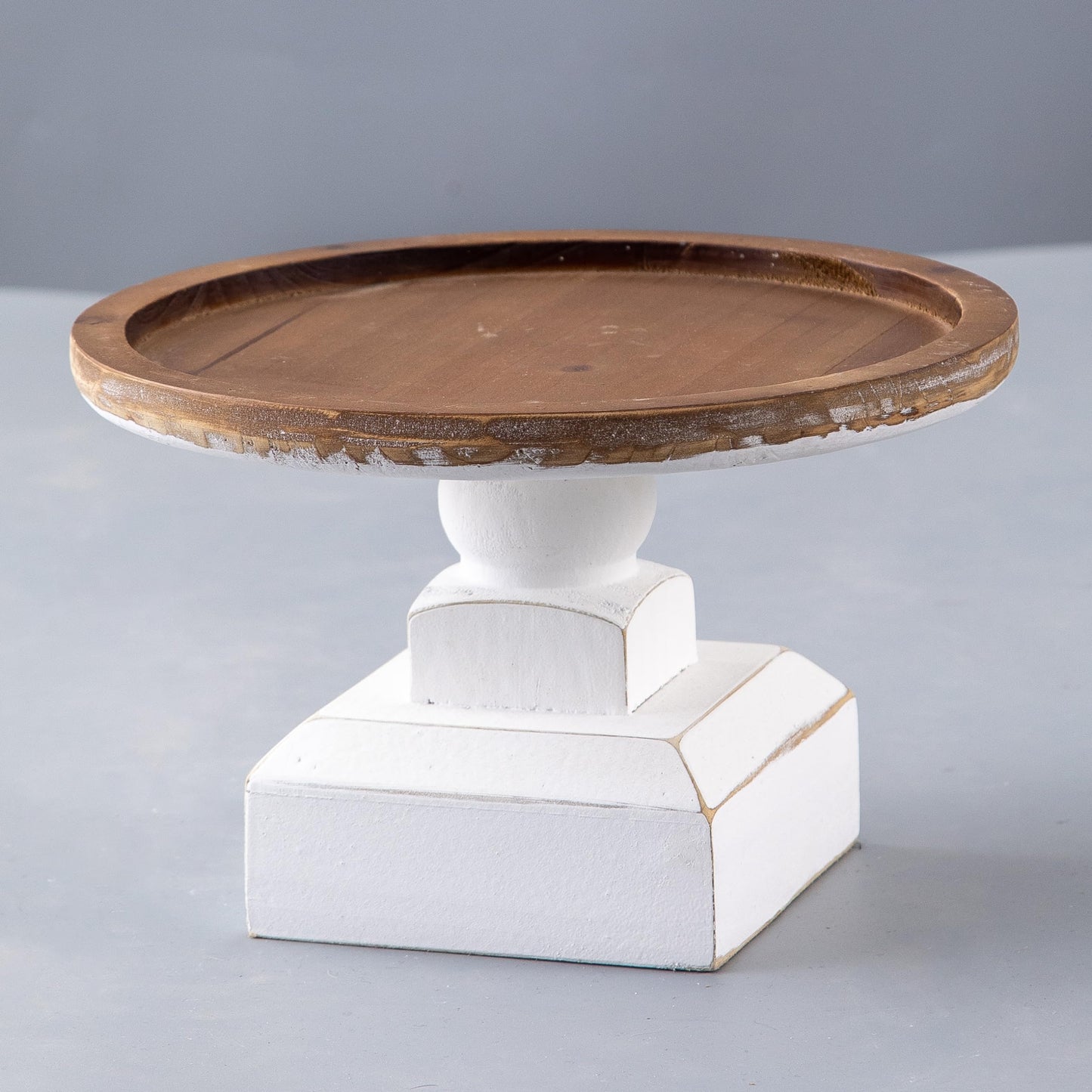 SOFE Round Wood Cake Stand Rustic - 9 Inch White Cake Pedestal Stand - Cake Plate Stand Display Riser for Dessert Table - Candle Holder Tray for Birthday, Parties, Wedding