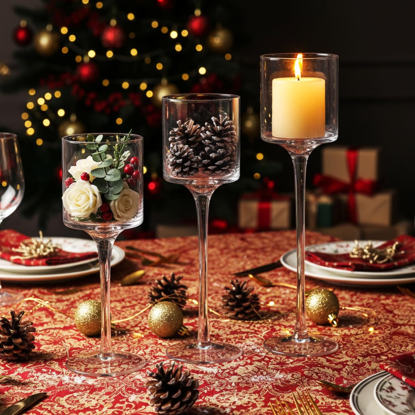 Maxcheck 6 Pcs Glass Candle Holder Tea Light Floating Candle Holders 7.87" 9" 10.2" Tall for Table Centerpiece Home Wedding Party Table Decor(Clear)