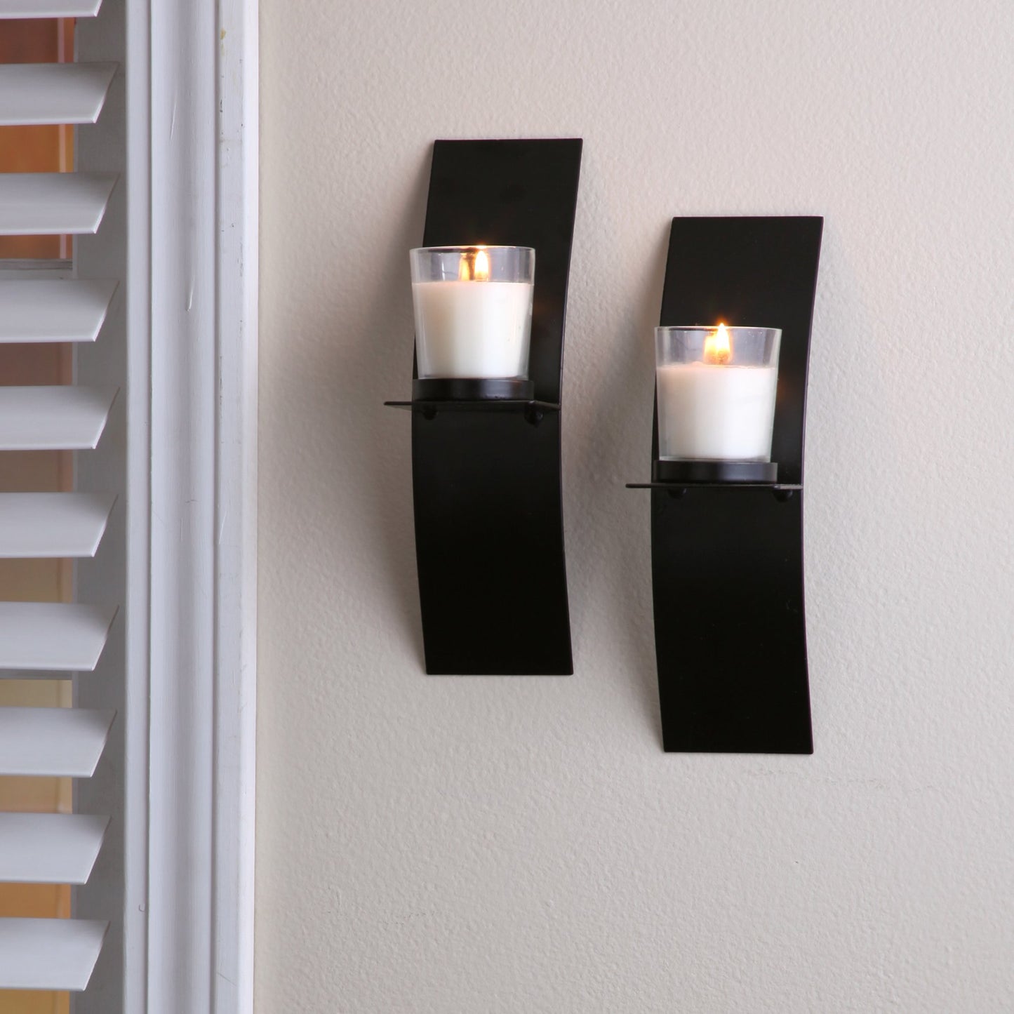 Hosley Set of 2 Modern Art Large Brown Wall Sconces with Clear Glass Tea Light Candle Holders 9 Inches Classic Design Hand Made by Artisans Great Wedding Gift LED Holder O4