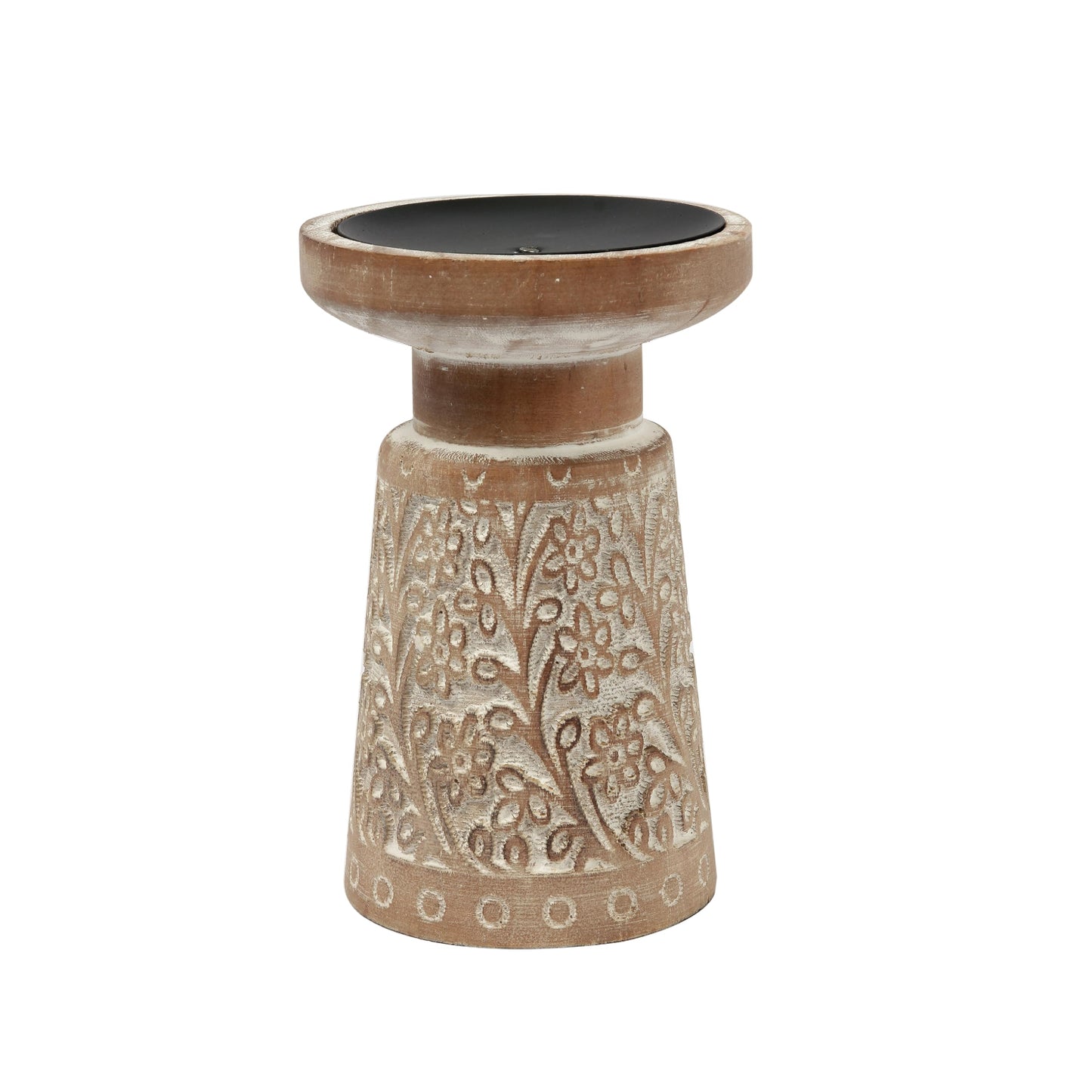 SOFE Handcarved Pillar Candle Holder Mantel, Farmhouse Wood Candle Holders, 6 Inch Tall Rustic Candle Holder for Dining Table Centerpiece Decor, Wooden Brown Candle Stands for Living Room, Bedroom