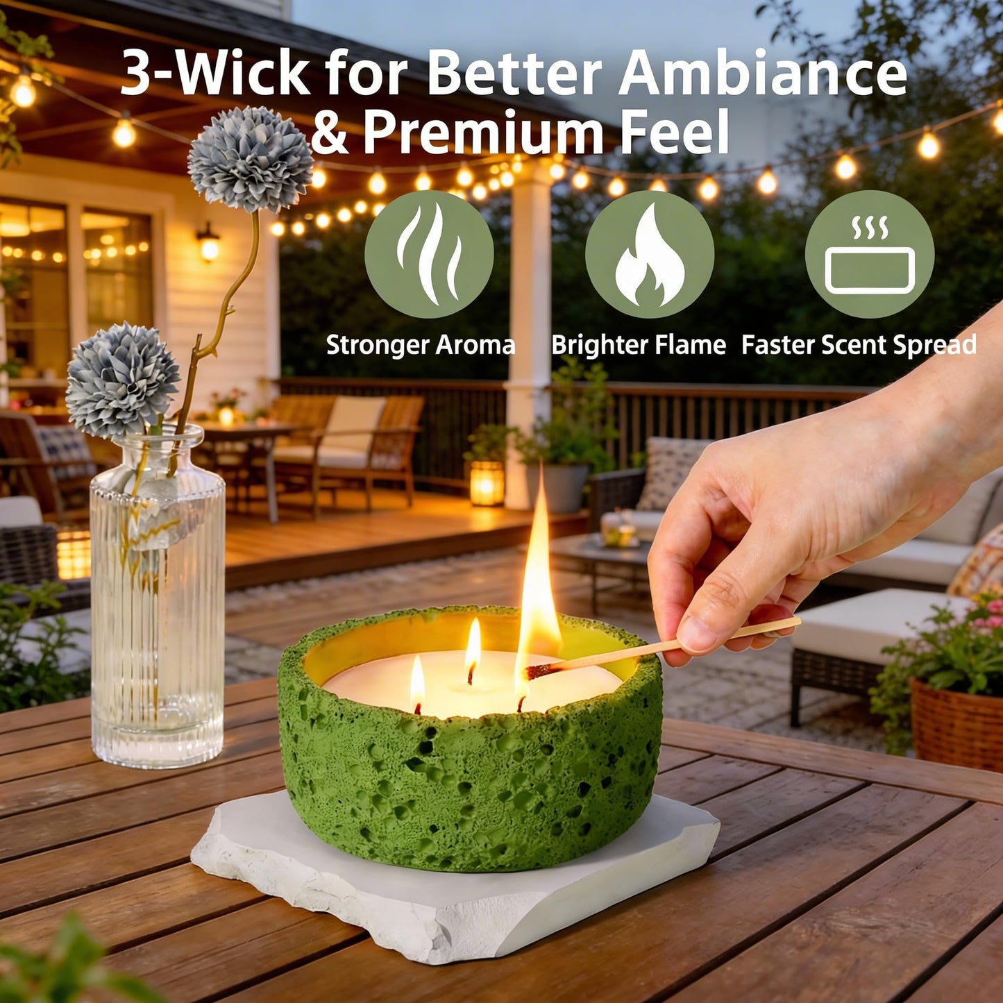 Viyffo 20oz Large Scented Candle – Woodland Breeze, 3 Wick Non Toxic Soy Candles for Women and Men, Elegant Matte Green Ceramic Jar, Luxury Home Fragrance, Elegant Outdoor Décor & Spring Gift