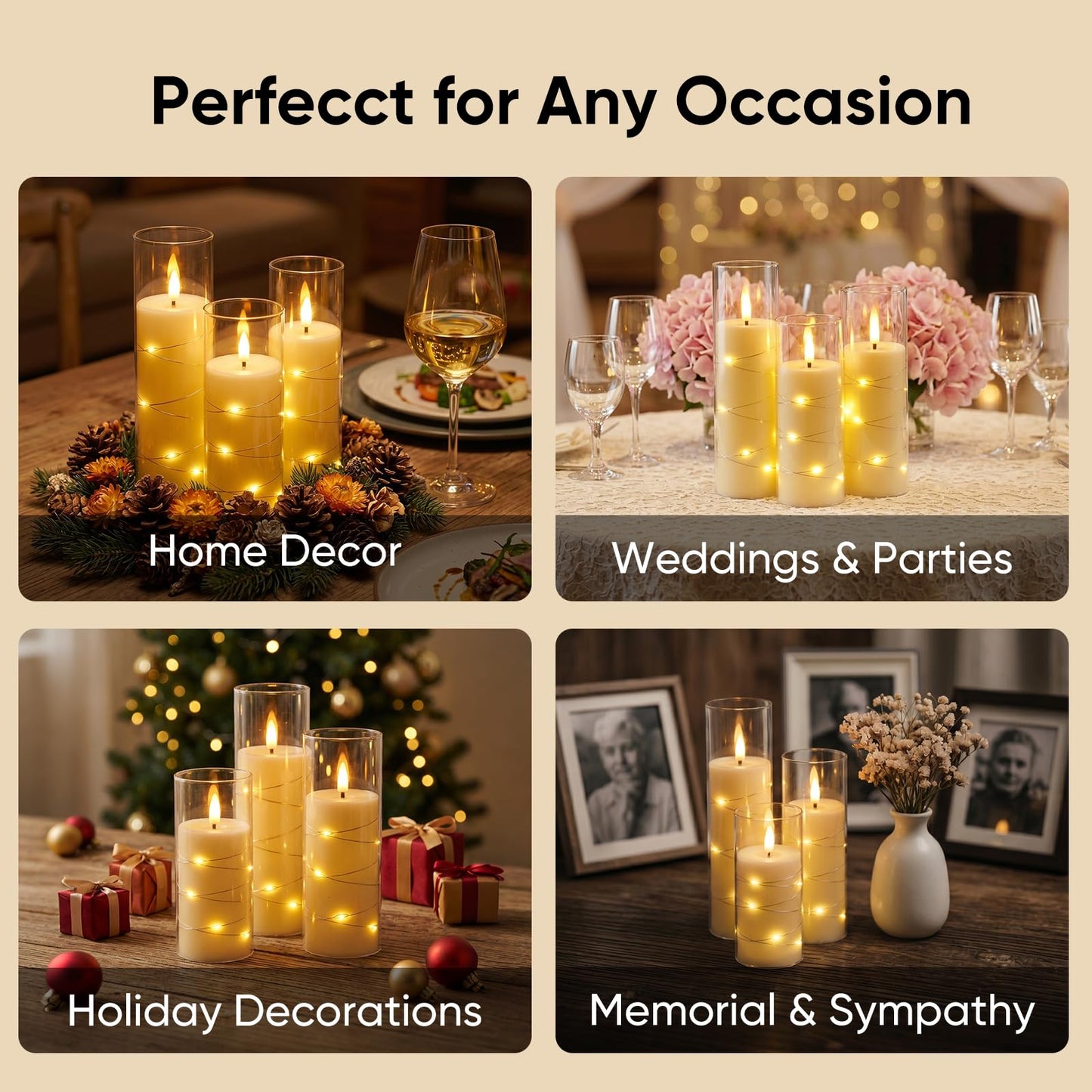 Homemory Flameless Candles with Remote Timer, Clear Acrylic Flickering LED Pillar Candles with Embedded Fairy String Lights, Battery Operated Candles for Wedding Fireplace Lantern Home Decor, Set of 9