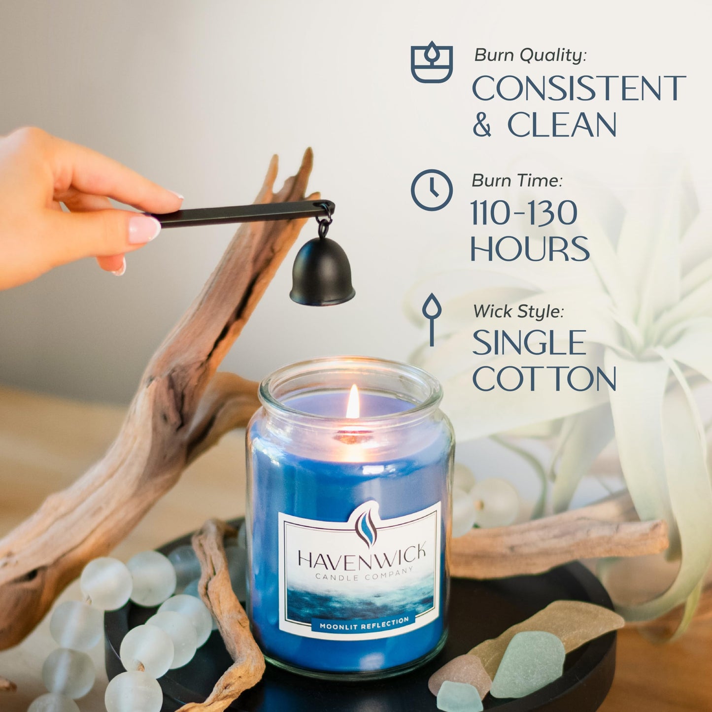 Havenwick Moonlit Reflection Soy Blend 22-oz Large Jar Candle, Long Lasting 110-130 Hour Burn Time with Single Cotton Wick, Relaxing Scented Candles for New Home Gift & Housewarming Parties