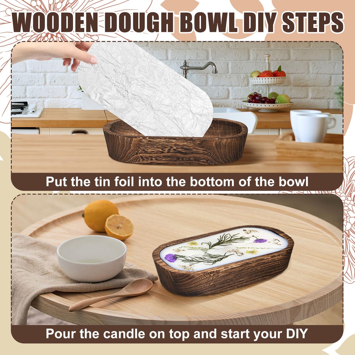 badashun 5 Pack Wooden Dough Bowls,Dough Bowls for Candle with Fire-resistant Coating,Rustic Paulownia Wood Bowl,Kitchen Table Home Bathrooms Farmhouse Decoration (9.5 x 5.5 x 1.6 Inch,Brown) (5)