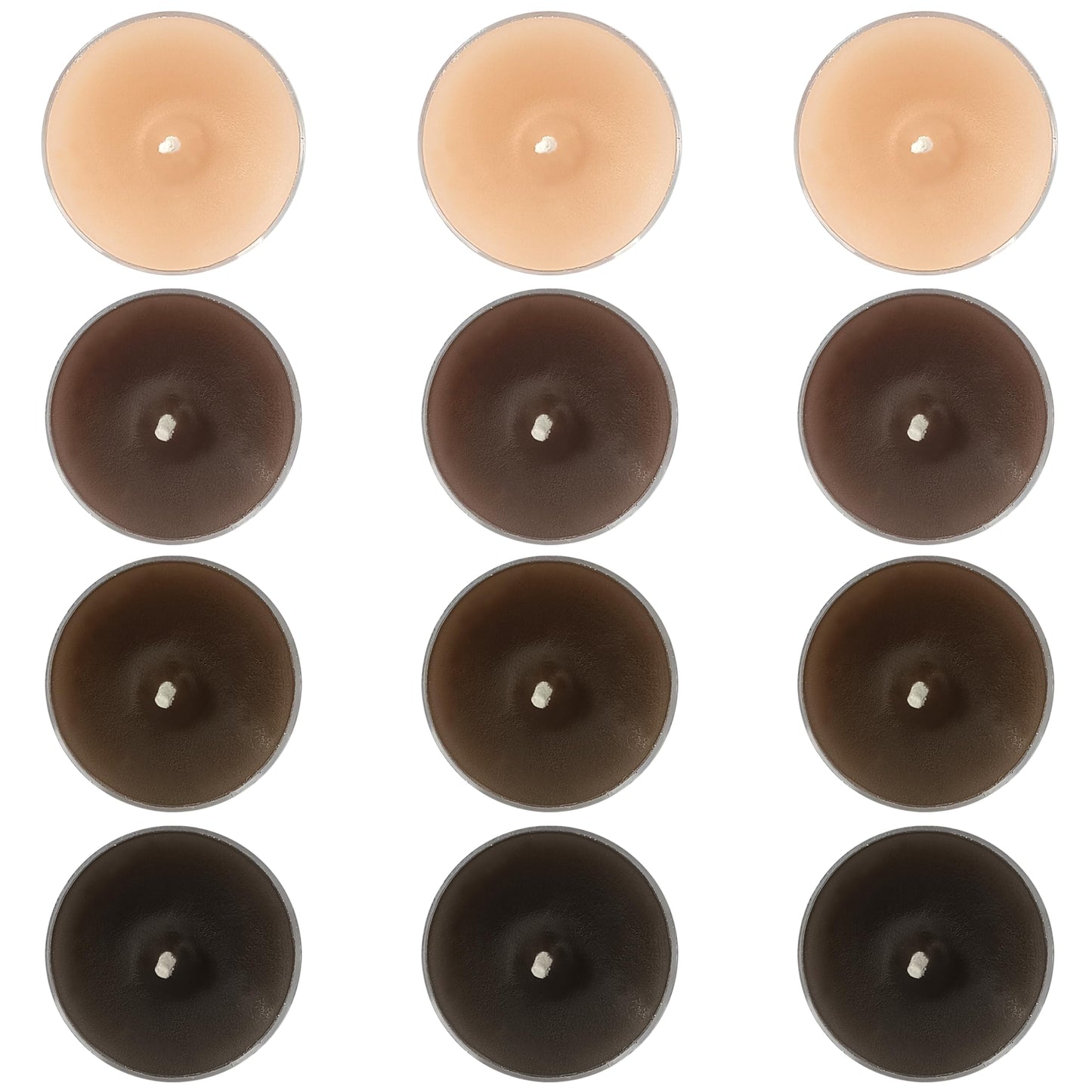 Gradient Brown Tealight Candle Coffee Scented Tealight Candles 12 Pack Hand Poured Smokeless 4 Hour Clean Burning Round Tea Lights for Morning Coffee Ritual Breakfast Table Kitchen Counter
