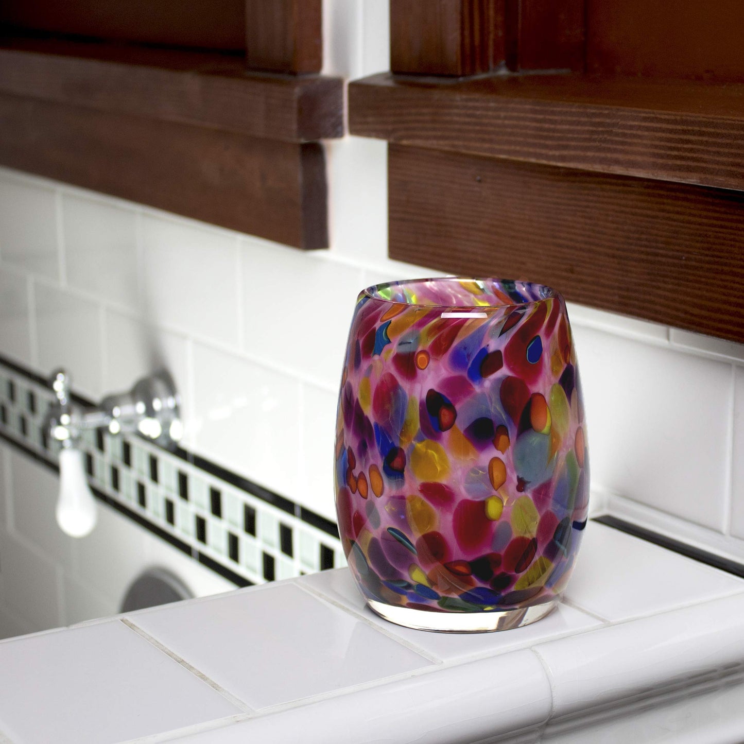 Totally Blown Glassworks Votive Candle Holder, Tea-Light, Handmade Blown Glass, Accent Vase, Centerpiece, Home Decor, Artist Dehanna Jones, Seattle, WA. (Pink MM Cupcake Sprinkles)