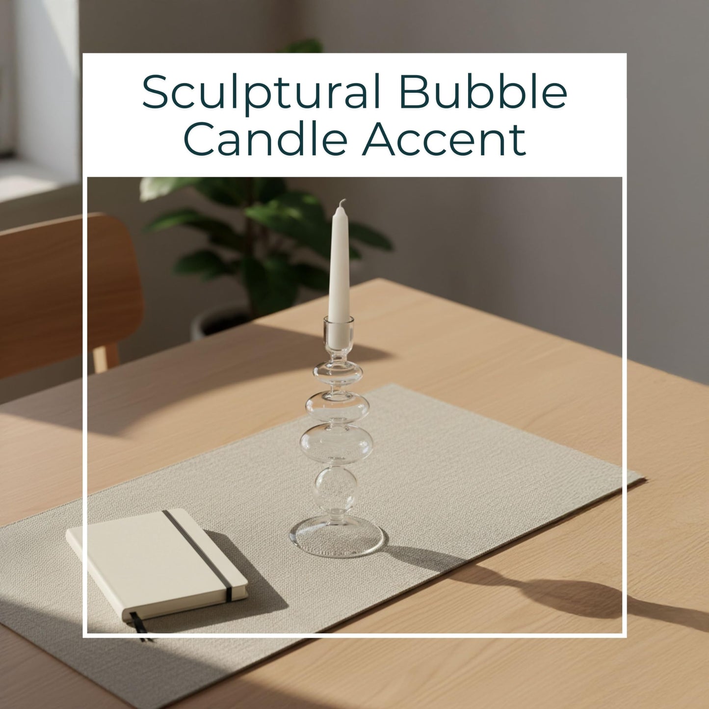 Glass Candle Holder – Taper Candle Holders and Candlestick Holders for Table Decor, Living Room or Dining Table Modern Home Decor Disc and Sphere Design Accent – 11", Frosted Clear