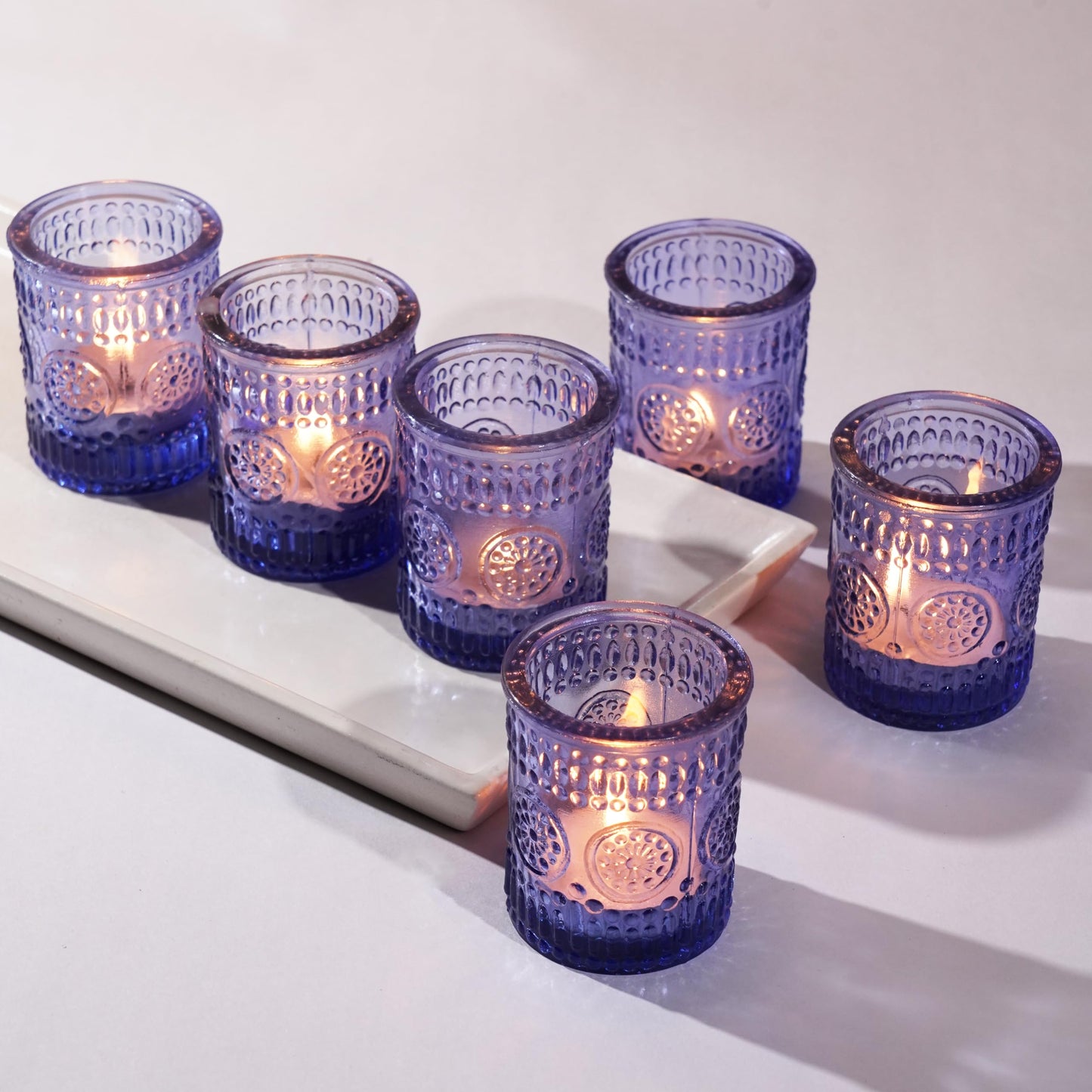 Ajuny 12 Pack Blue Votive Candle Holders Bulk for Table Centerpieces for Wedding Party Decor Table Centerpieces Dinner Dining Coffee Table Coffee Table Glass Tea Lights Candle Holder Home Accents