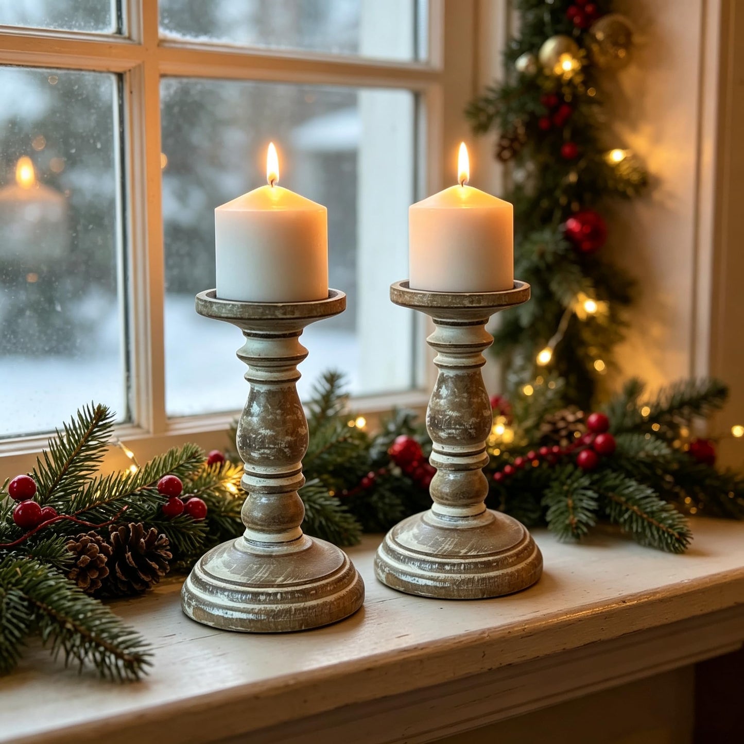 Hosley's 8 Inch High Wood Candle Holder for Pillar Wax Candles Flameless Candle. Distress Finish Candleholder. Ideal Gift for Wedding Party Home Spa Reiki Aromatherapy Candle Gardens O4