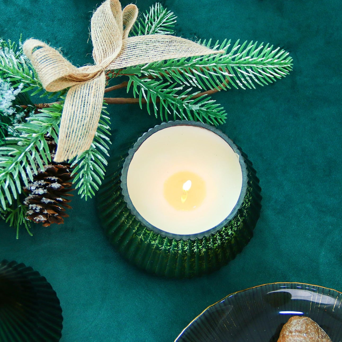 SYFURNIX Fir Pine Scented Candle Mercury Glass Tree Decorative Scented Candle Soy Wax Aromatherapy for Spring Home Table Decor Gift for Women 8oz Green