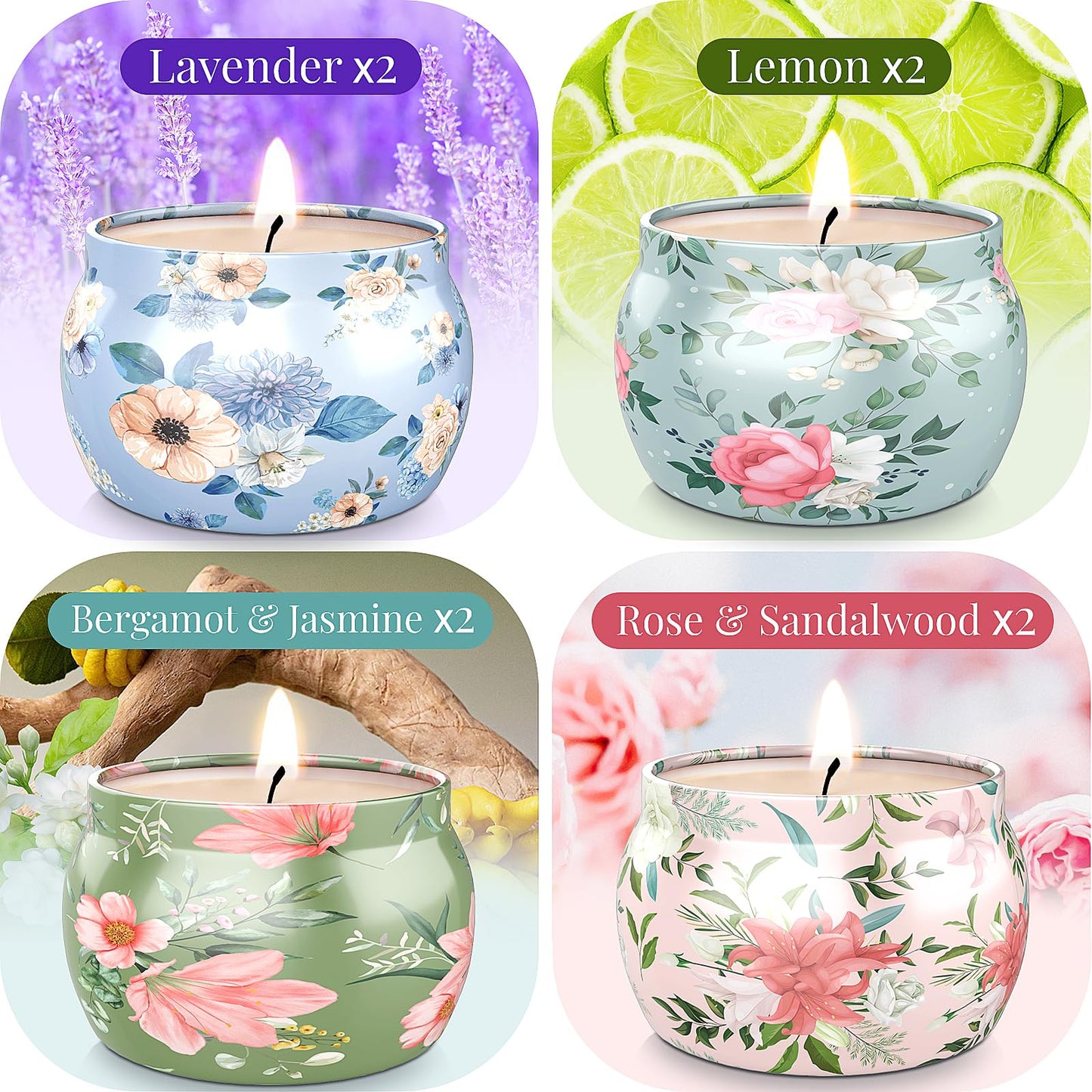 BlissfulOasis Scented Candles Set, 35.2 oz 8 Pack Home Scented Candles, 200-240 Hours Candle Set for Men and Women, Long Lasting Soy Aromatherapy Birthday Gift, Valentine's Day, Mother's Day(2 Sets)