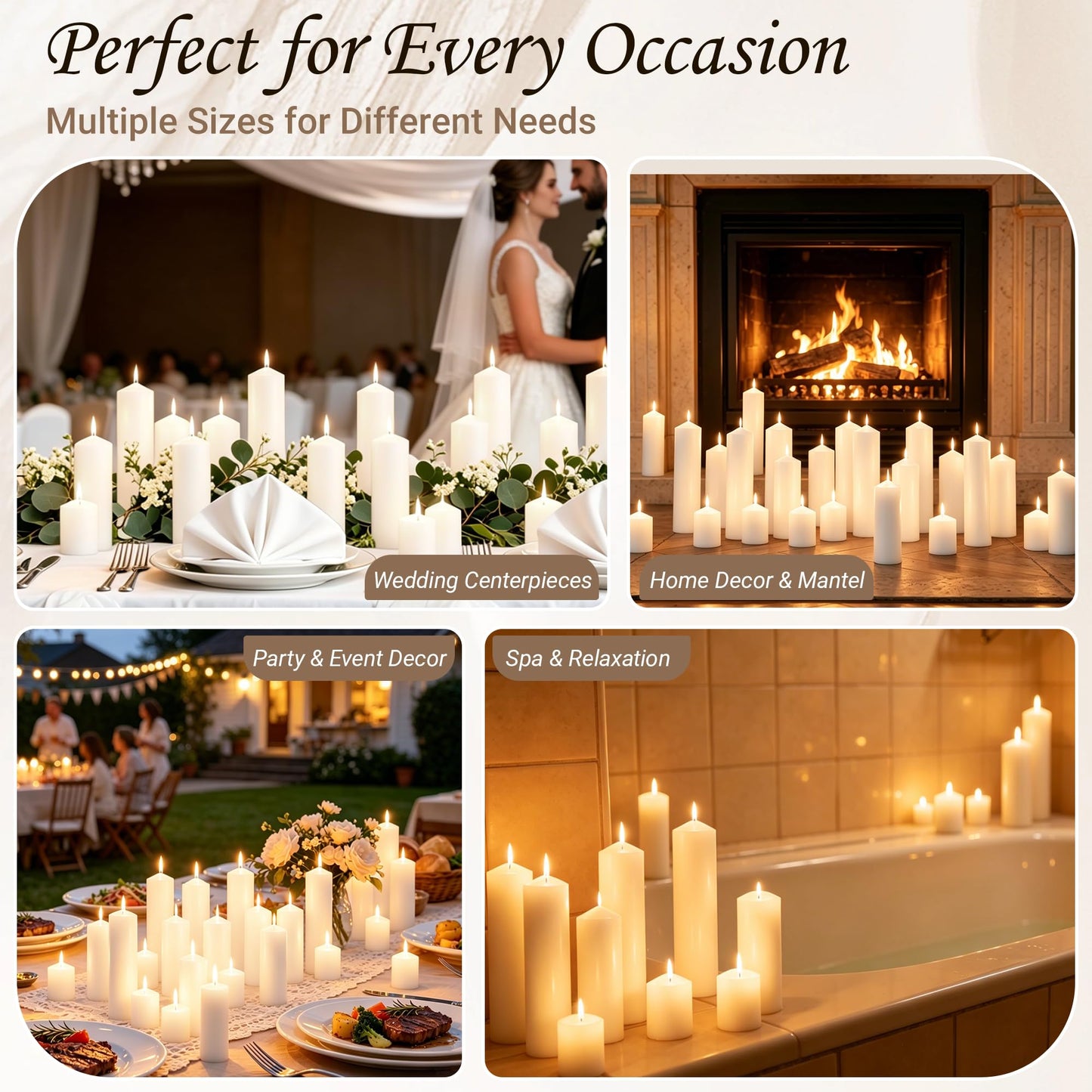 CCXTNQS 18 Pcs White Pillar Candles, 3 Size Set 2 x 3/6/8 Inch Unscented Dripless Smokeless Long Burning Candles for Wedding Decor, Candle Centerpieces for Tables, Home and Holiday Display Bulk