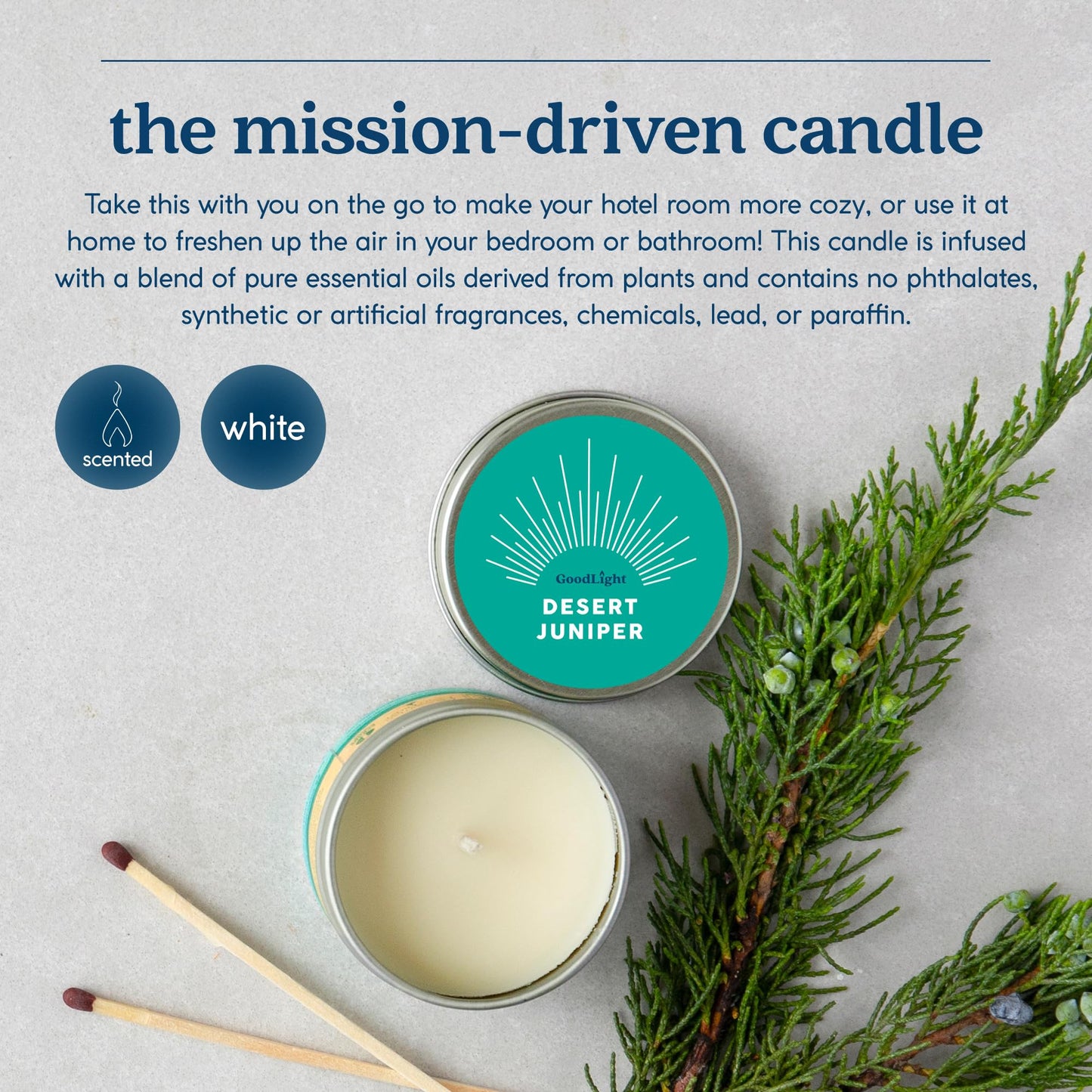 GoodLight Paraffin-Free Scented Candle in Stylish Tin (Desert Juniper, 6 oz)
