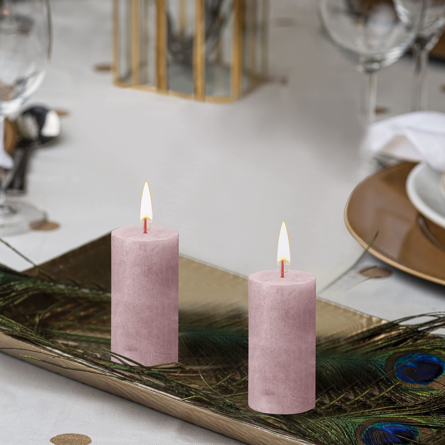 BOLSIUS 4 Pack Ash Rose Rustic Pillar Candles - 2 X 4 Inches - Premium European Quality - Includes Natural Plant-Based Wax - Unscented Dripless Smokeless 30 Hour Party Décor and Wedding Candles