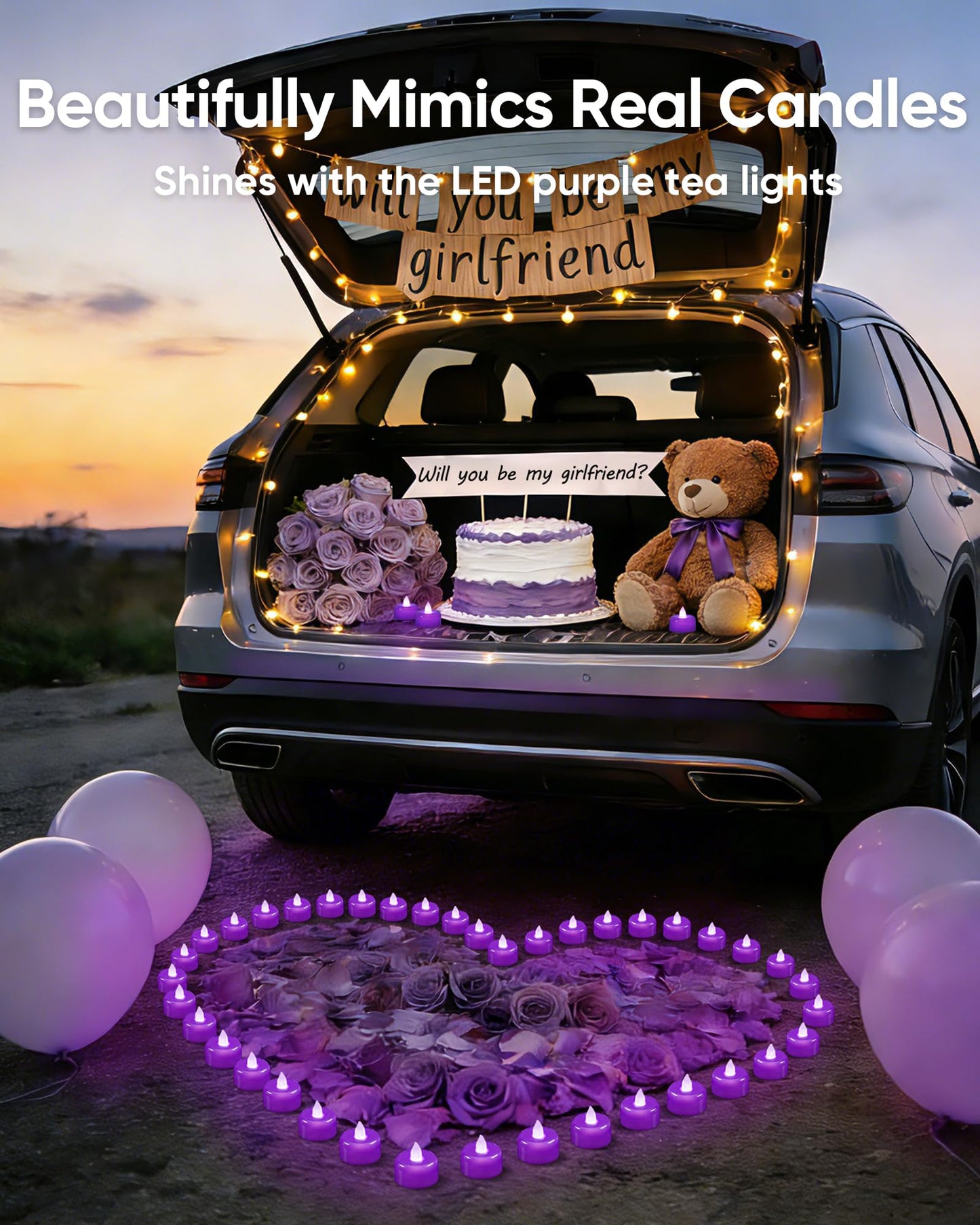 Amagic 24 Pack Purple Flameless LED Tea Lights Candles Battery Operated, Electric Fake Tealight Candles for Party, Wedding, Table Centerpiece, Home Decor, Mardi Gras, Halloween, Christmas, Proposal