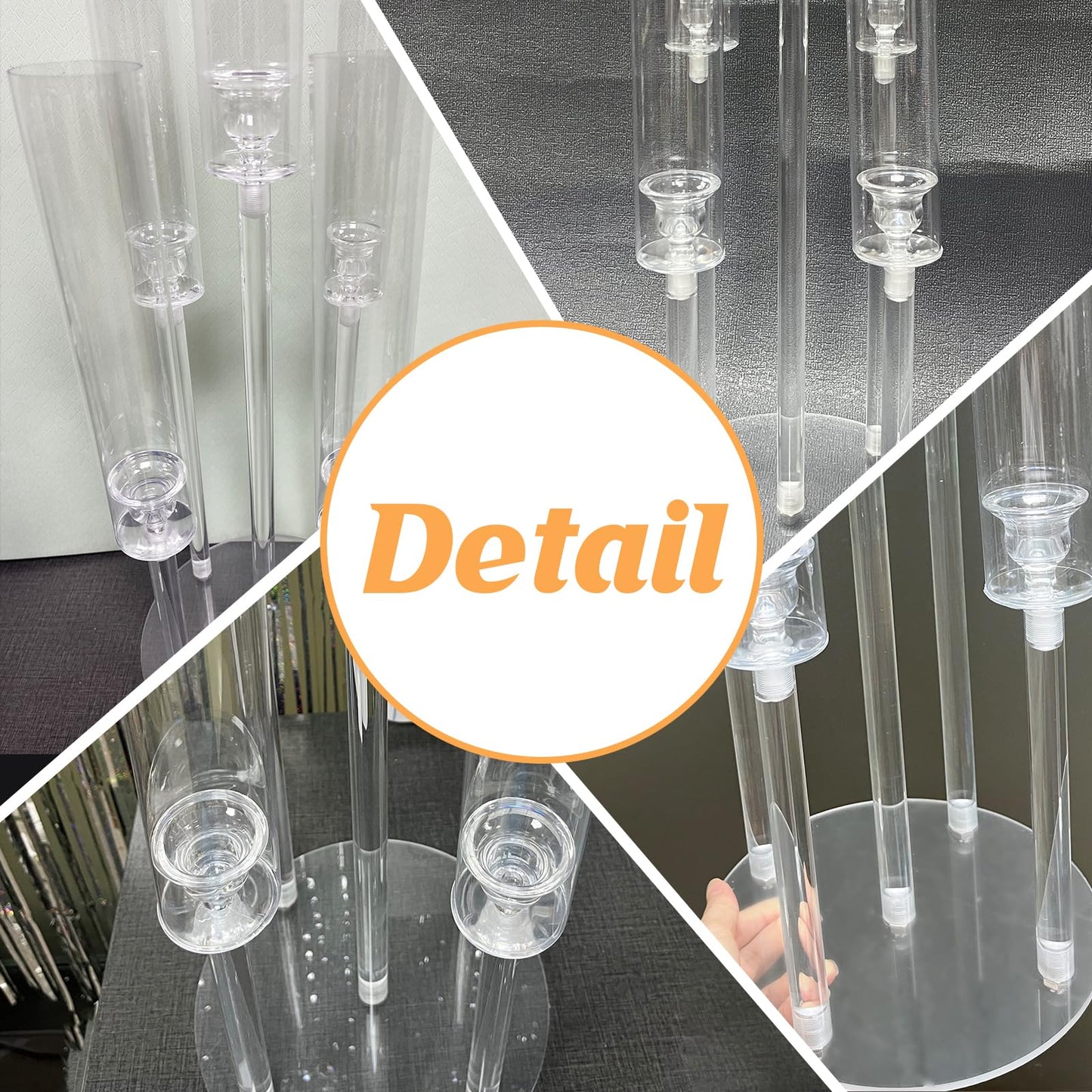 Clear 5 Arms Candlesticks Holder with Acrylic Shade for Wedding Table Decorations,26'' Tall Acrylic Candelabra Centerpieces for Candlelight Dinner Party Fireplace Gift Fit LED Candle（6 Pcs）