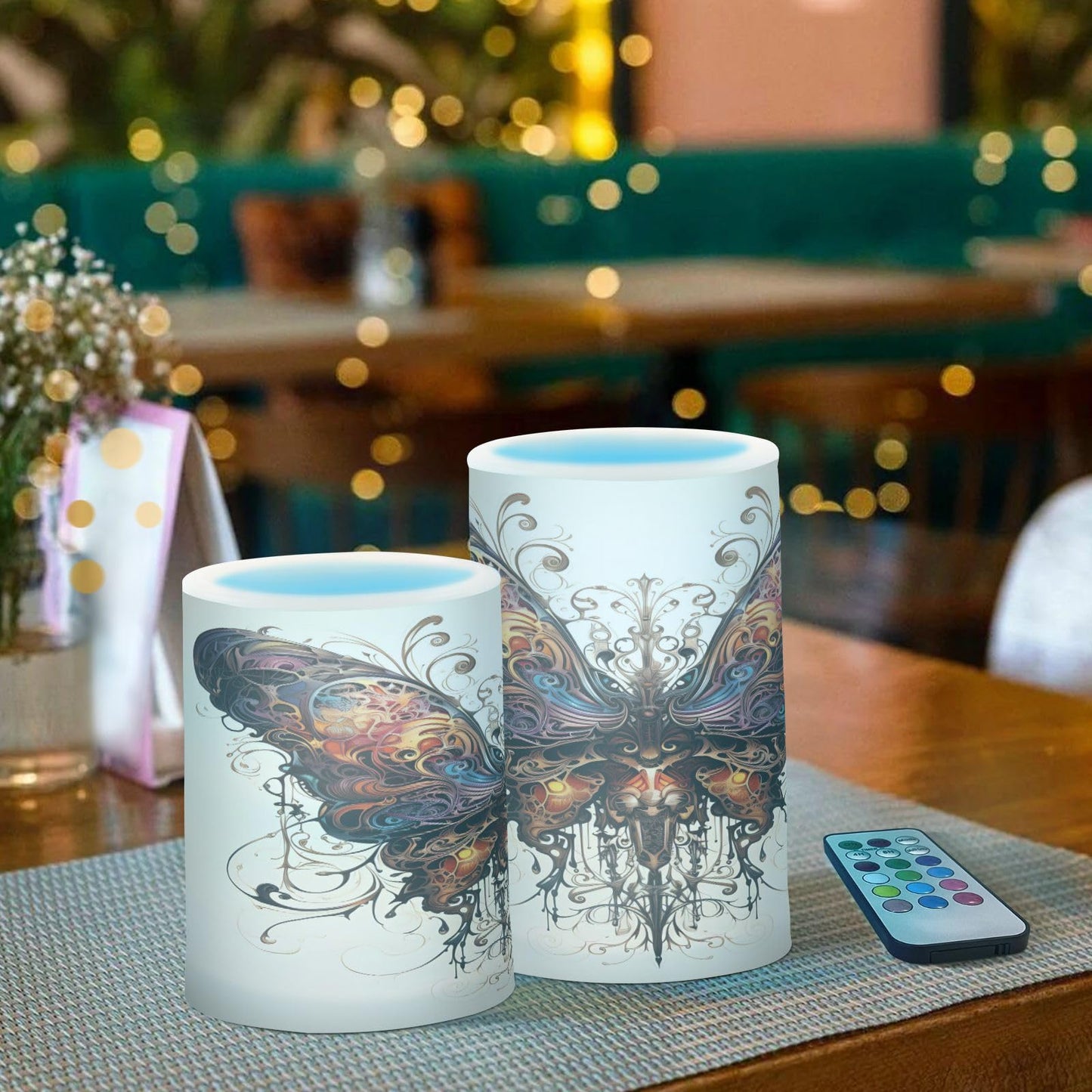 ALAZA Butterfly Flickering Flameless Candles Battery Operated with Remote Timer,Tea Light Candles LED Pillar Votive Candles Set of 2 for Outdoor Indoor Decorations