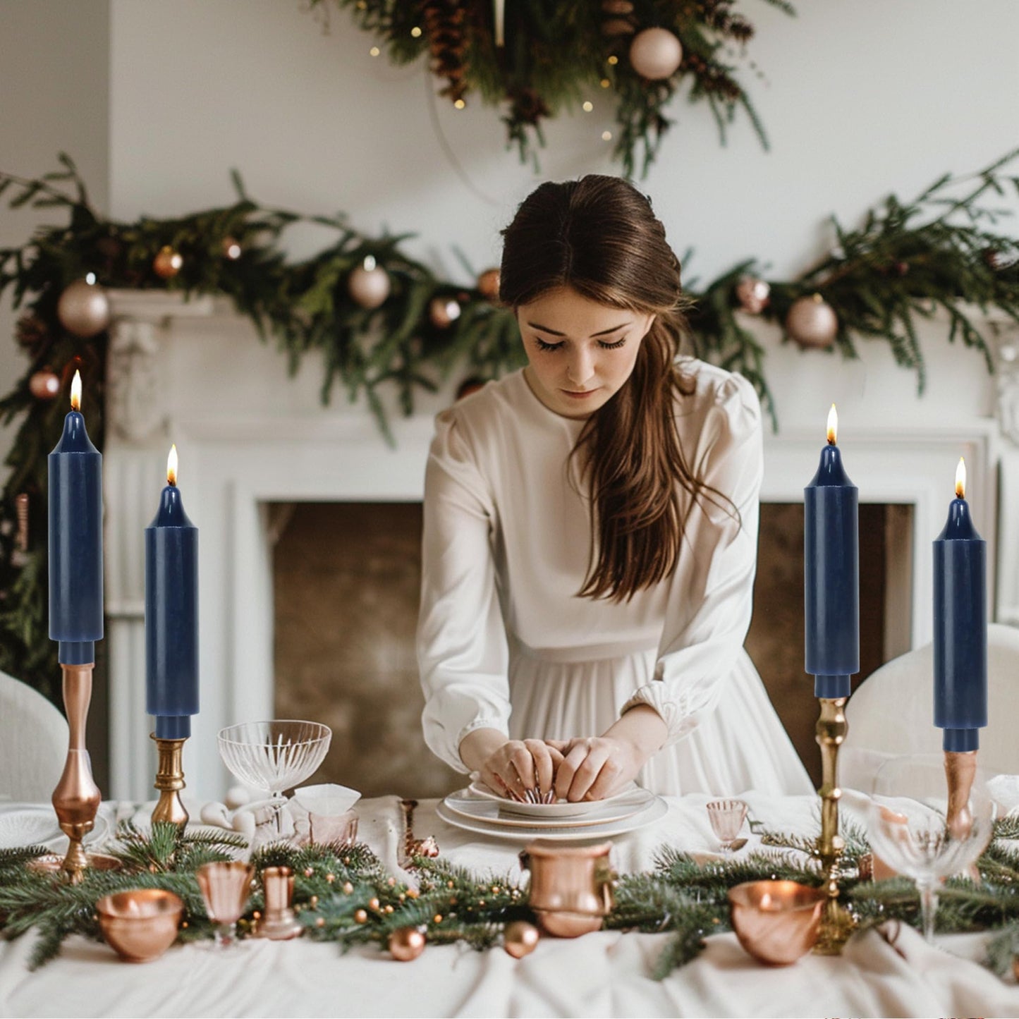 LPUSA Navy Short Taper Candles 6 inch Candle Sticks Unscented Dinner Candle Dripless for Home Decor,Christmas Table Decor，Weddings Festive Party Women Gifts，Set of 4