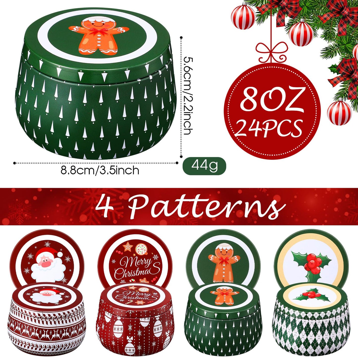 Yungyan Christmas Candle Tin Cans Set Metal Candles Tin Gifts Jars with Lids 8 oz Christmas Cookie Tins Candle Containers for Storing Biscuits Tea Party Favors(12 Pcs)