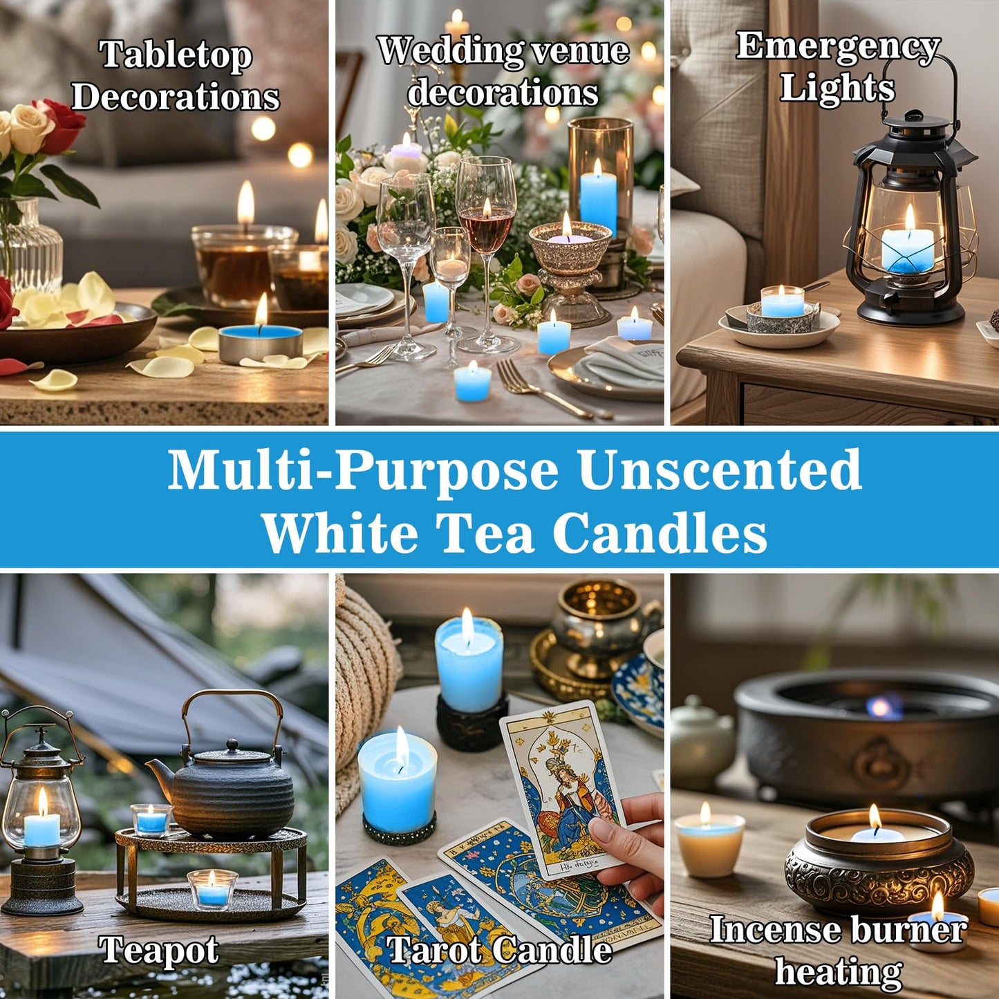 Blue Tea Lights Candles Set - MAQIHAN 25pcs Tealight Candles Votive Soy Candle with Cotton Wick for Home Decoration, Wedding, Emergencies, Shabbat