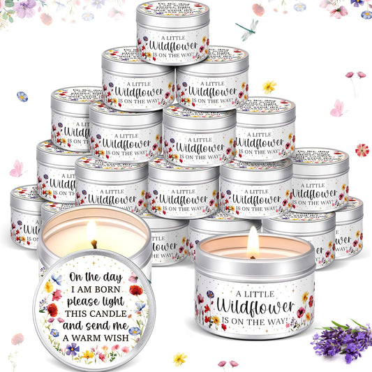 MTLEE 24 Pcs Wildflowers Baby Shower Party Favors Candles Lavender Scented Baby Shower Favors for Guests Rustic Tealights Candles Gender Reveal Return Gifts (1.2 oz, Colorful)