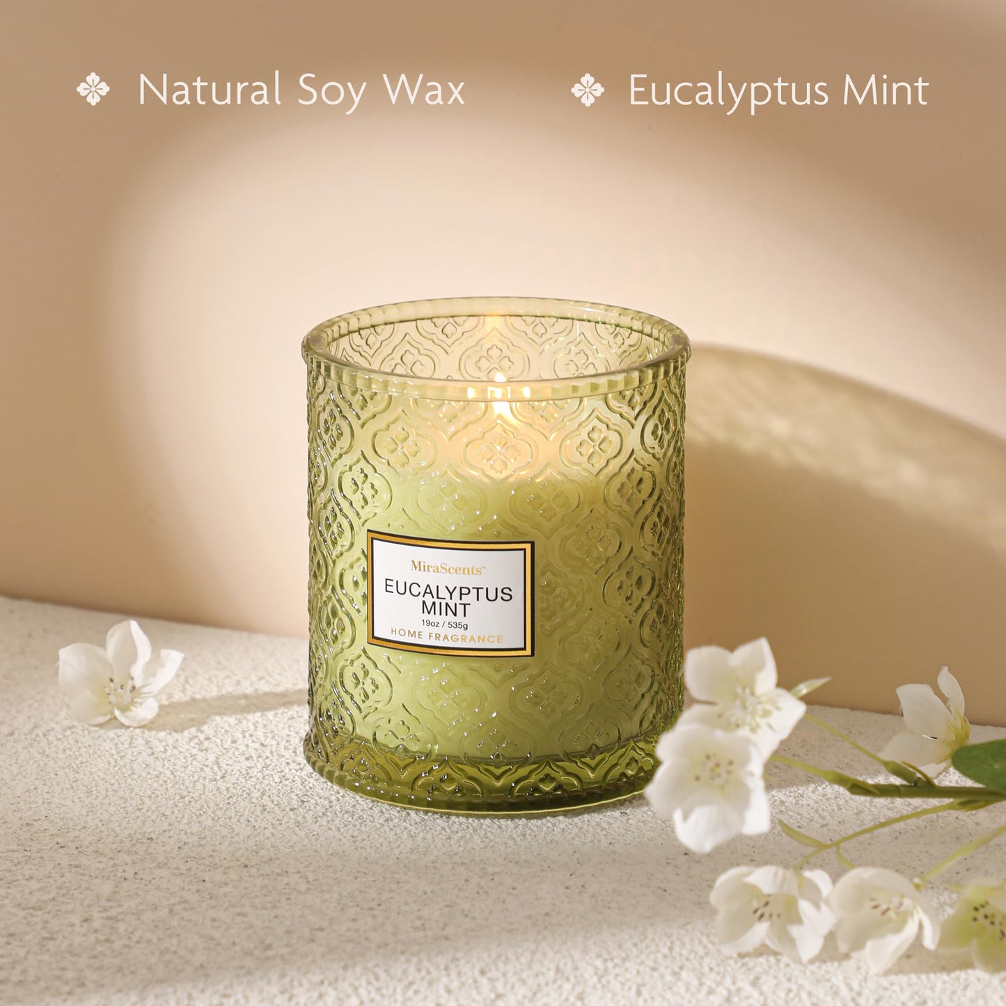 Eucalyptus Mint Scented Candles, Large Natural Soy Candle, 88 Hours Burning Time,Christmas Winter Decorative Candles in Glass, Aromatherapy Candle Gift for Women, 19oz
