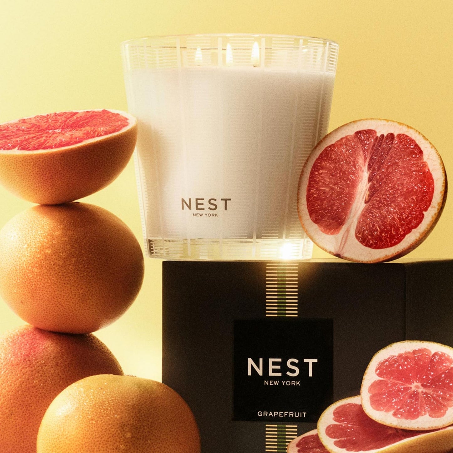 NEST New York Scented 3-Wick Candle, Grapefruit - 21.2 oz - Up to 100-Hour Burn Time - Reusable Glass Vessel