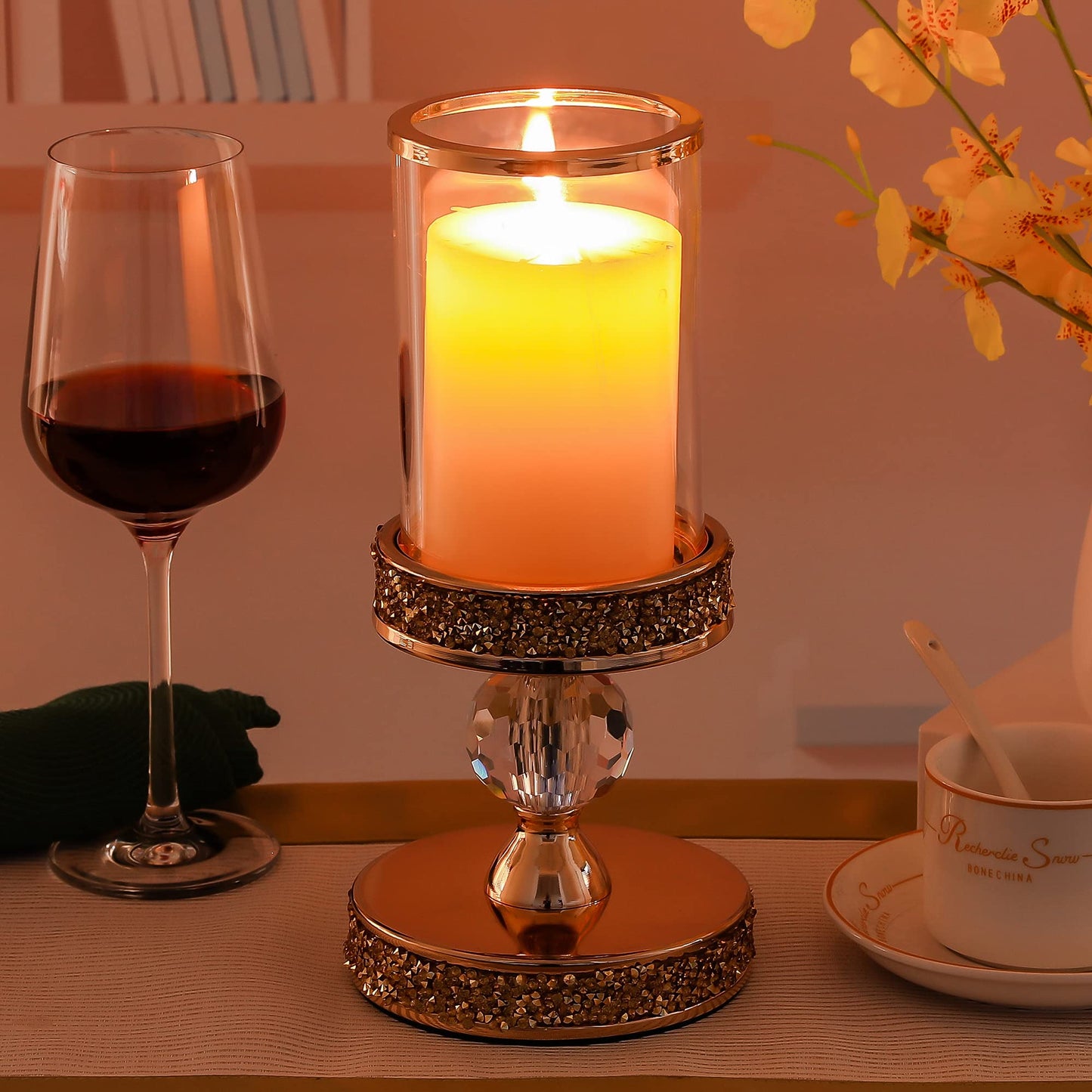 Hurricane Candle Holders for Pillar Candle, Pillar Candle Holder, Crystal Candlesticks Holder for Dining Coffee Table, Wedding,Events,Parties, Home Decor YL031SD