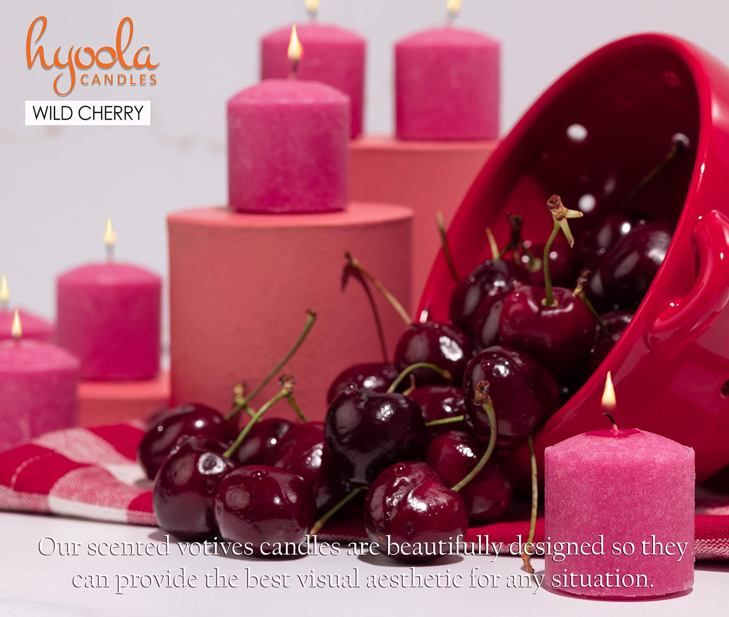 HYOOLA Scented Votive Candles - Wildcherry Votive Candles -12 Hour Burn Time - 9 Pack - European Made